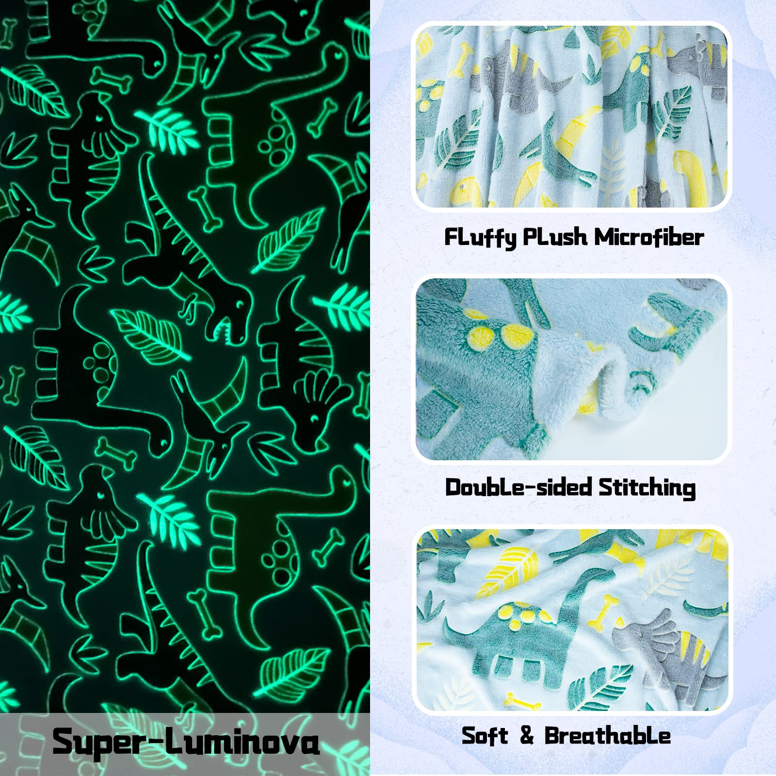 AVJWWD Coperta per bambine con unicorno,coperta soffice con unicorno che si illumina al buio, regalo di compleanno per Bambini e Ragazze (Dinosauro A, 150 x 200 cm)