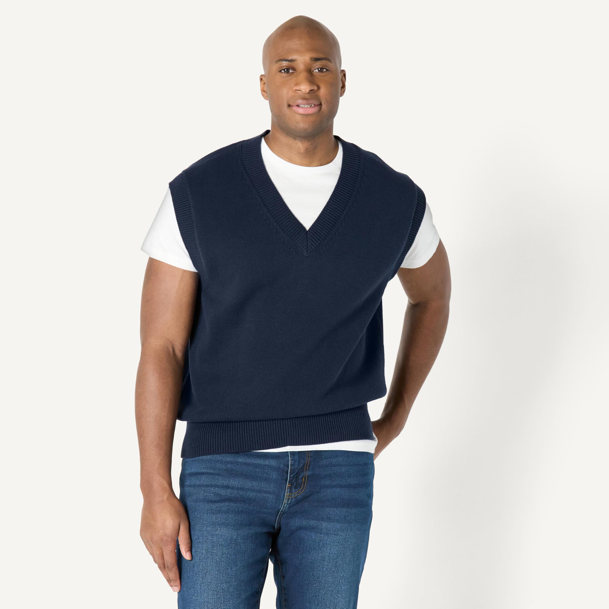 Amazon Essentials Homme Pull sans Manches à Col en V et Coupe Décontractée