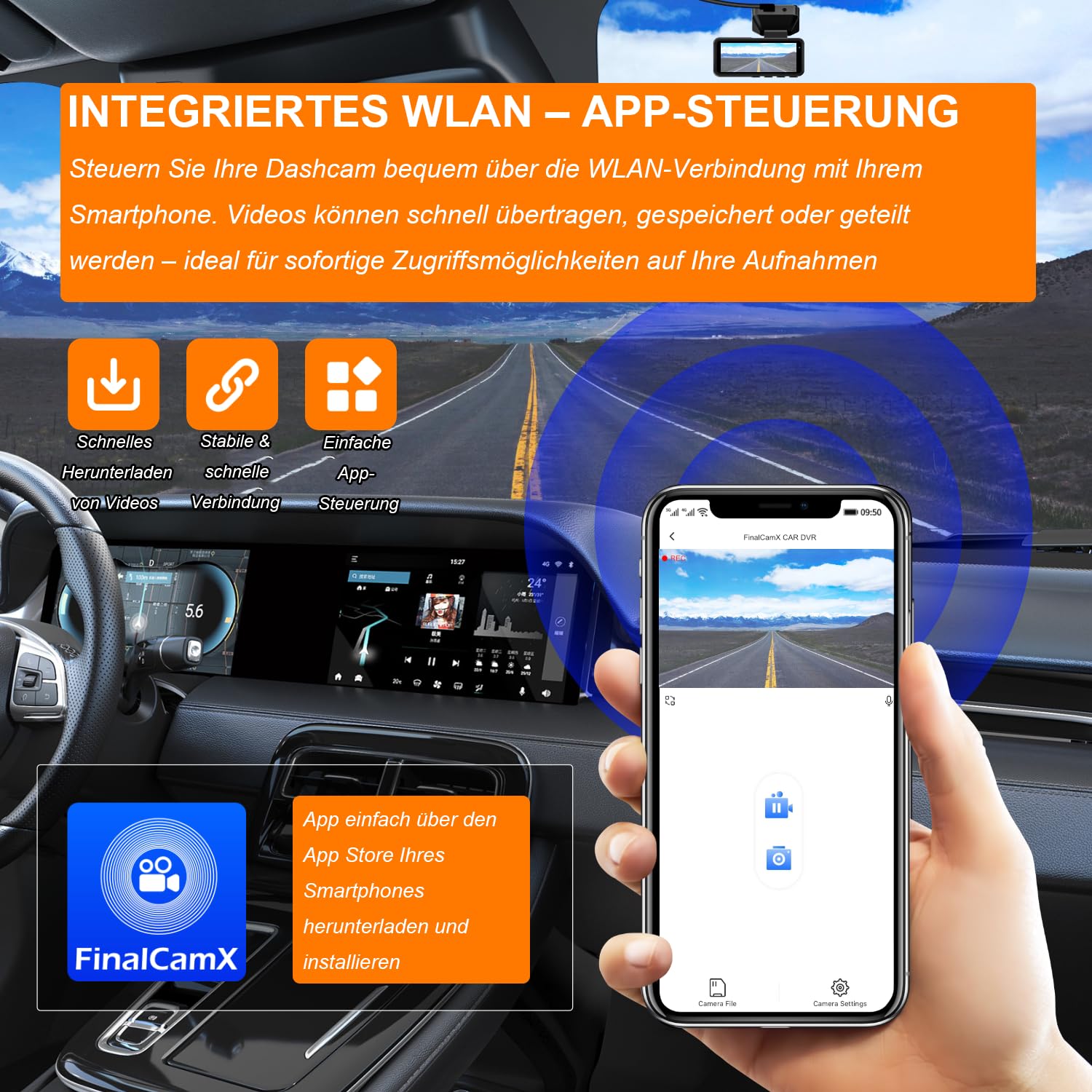 Osmo-s Dashcam Pro 2.0 Verbesserte Version 2026 4K Dashcam Auto Vorne Hinten mit GPS Tracking, WLAN & App, 170° Weitwinkel, 24h Parküberwachung, G-Sensor, Loop Aufnahme, Hardware-Kit & Auto Ladegerät