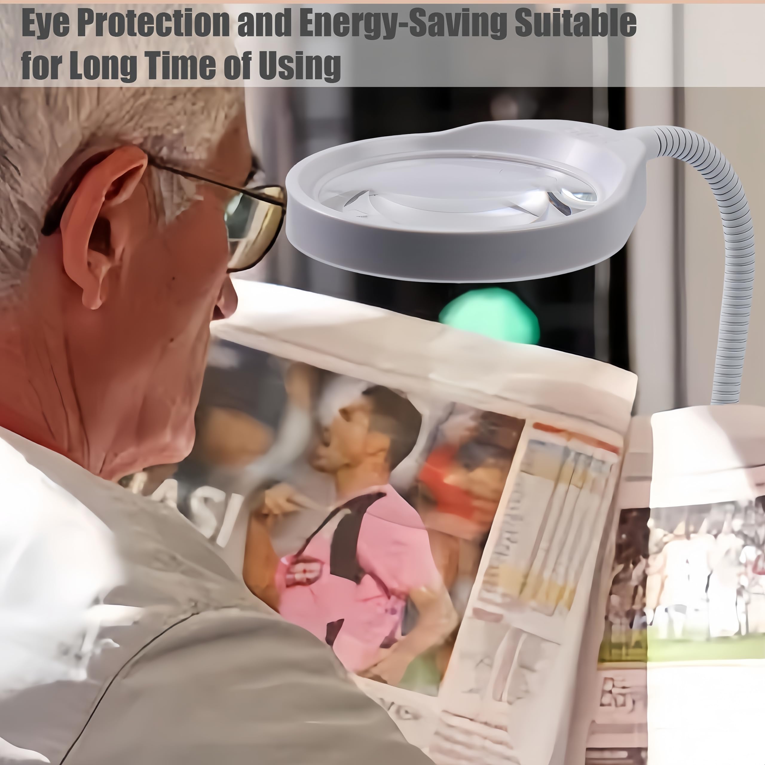 Lupe mit Licht und Ständer, 10-fache Vergrößerung, flexibler Schwanenhals, LED-Schreibtischlampe, freihändig für Handwerk, Lesen, Malen, Hobby, enge Arbeit (weiß)