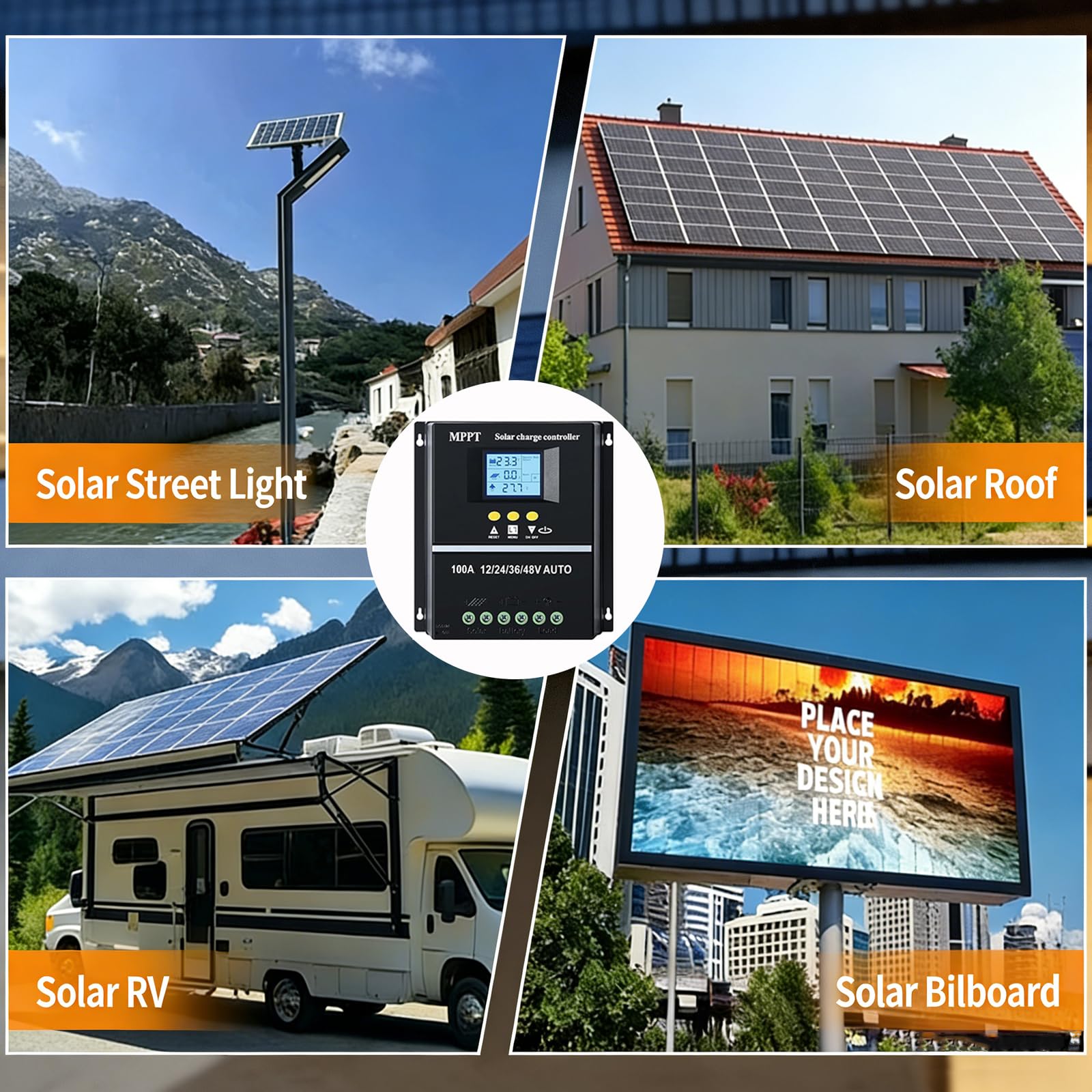 MPPT Laderegler Solar 12V 24V 36V 48V Auto, 100A Solarladeregler mit LCD Display & Dual USB, Smart Solarregler, Solar Charge Controller für Blei-Säure-Batterie Lithium Batterien Lifepo4 usw