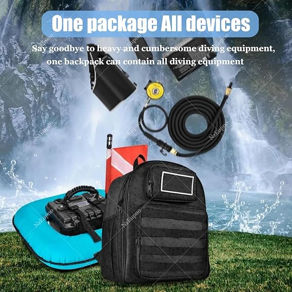 Scuba Tank Tankless Scuba Diving System, Dive Portable Lungs, Portable Rechargeable Underwater Breathing Device, Waterproof Air Compressor Blue-2Battery