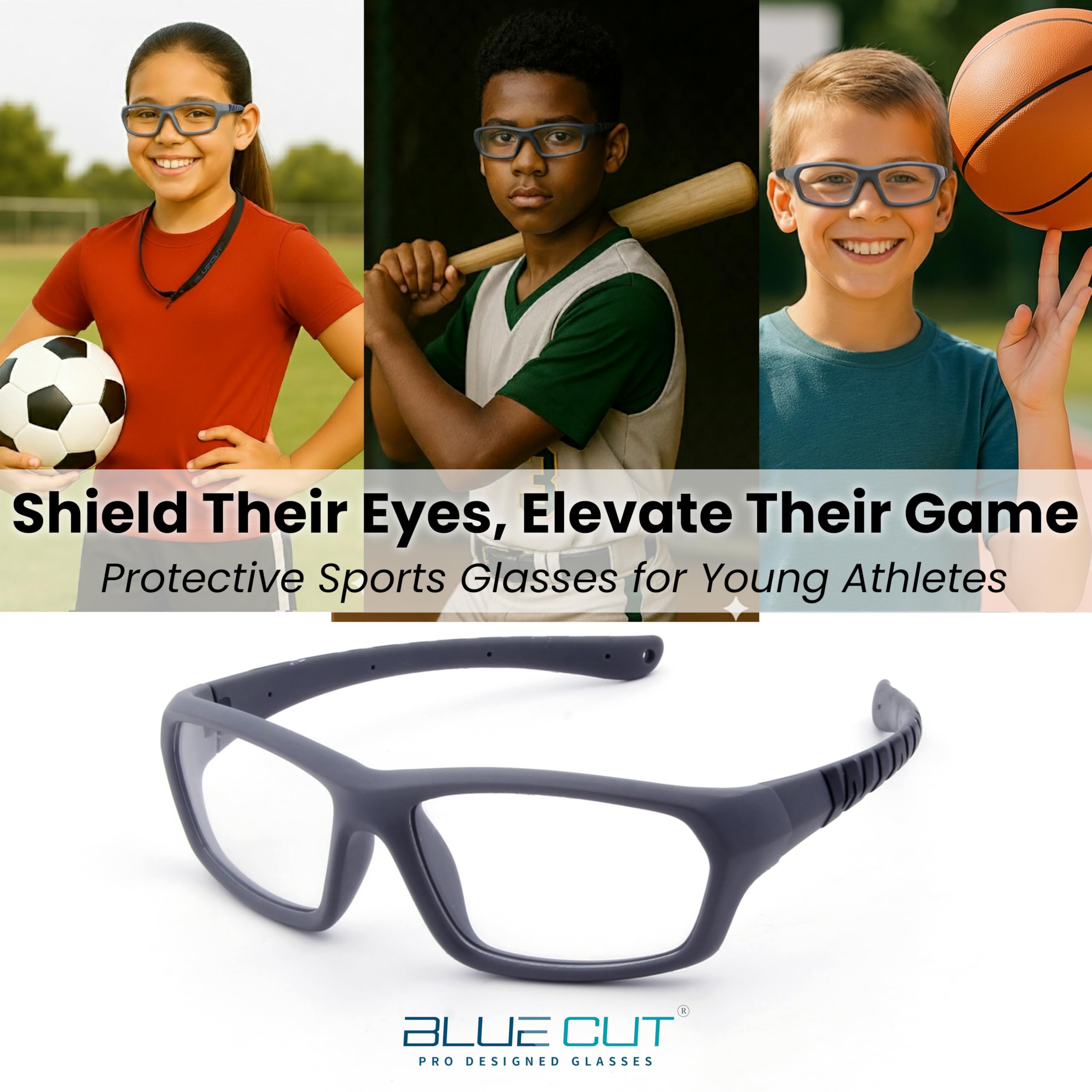 BLUE CUT Occhiali protettivi sportivi, lenti anti-appannamento, occhiali di sicurezza per basket, pickleball e tutti gli sport all'aria aperta