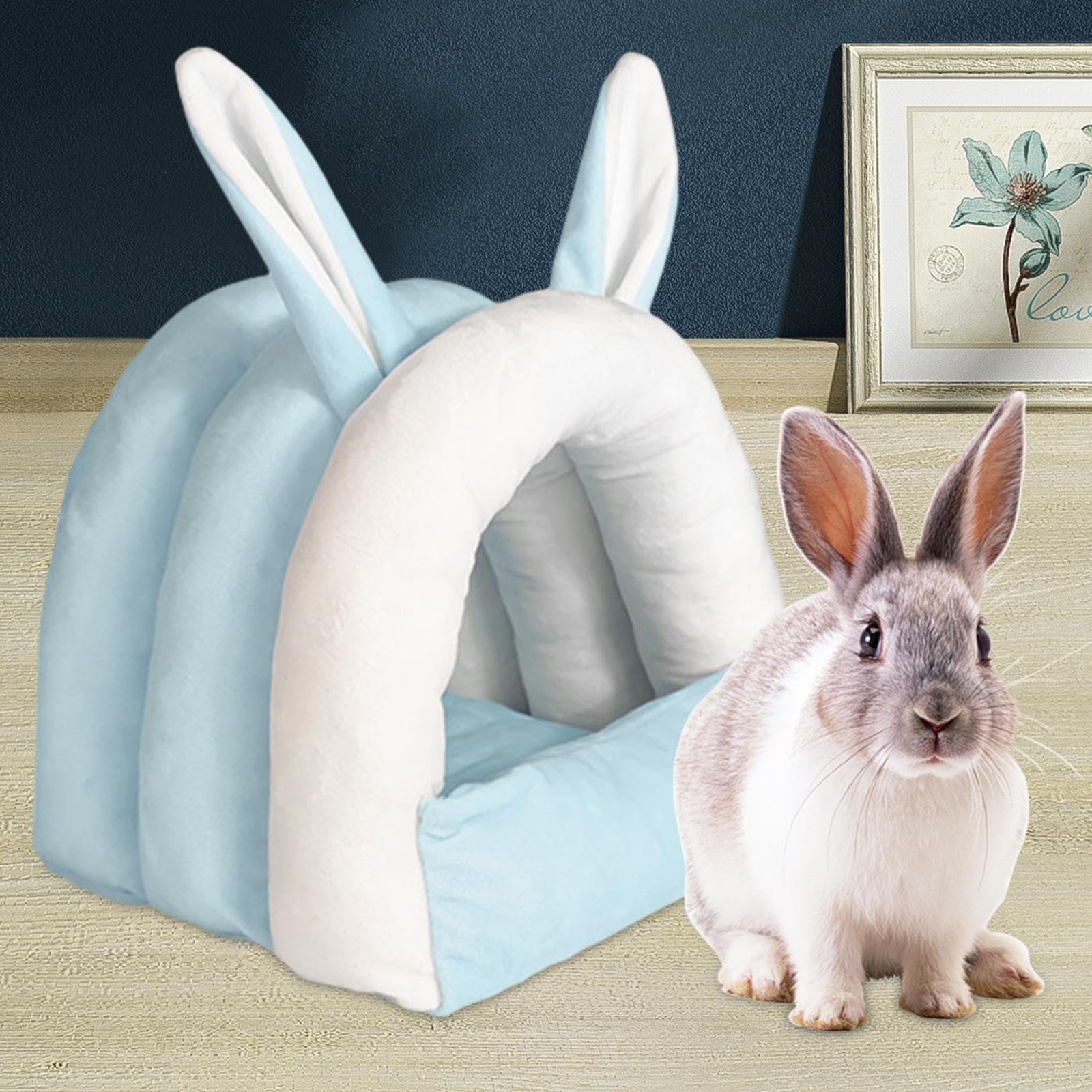 Gralara Maison de Lit pour Lapin et Cochon d'Inde, Grotte pour Petits Animaux, Bleu