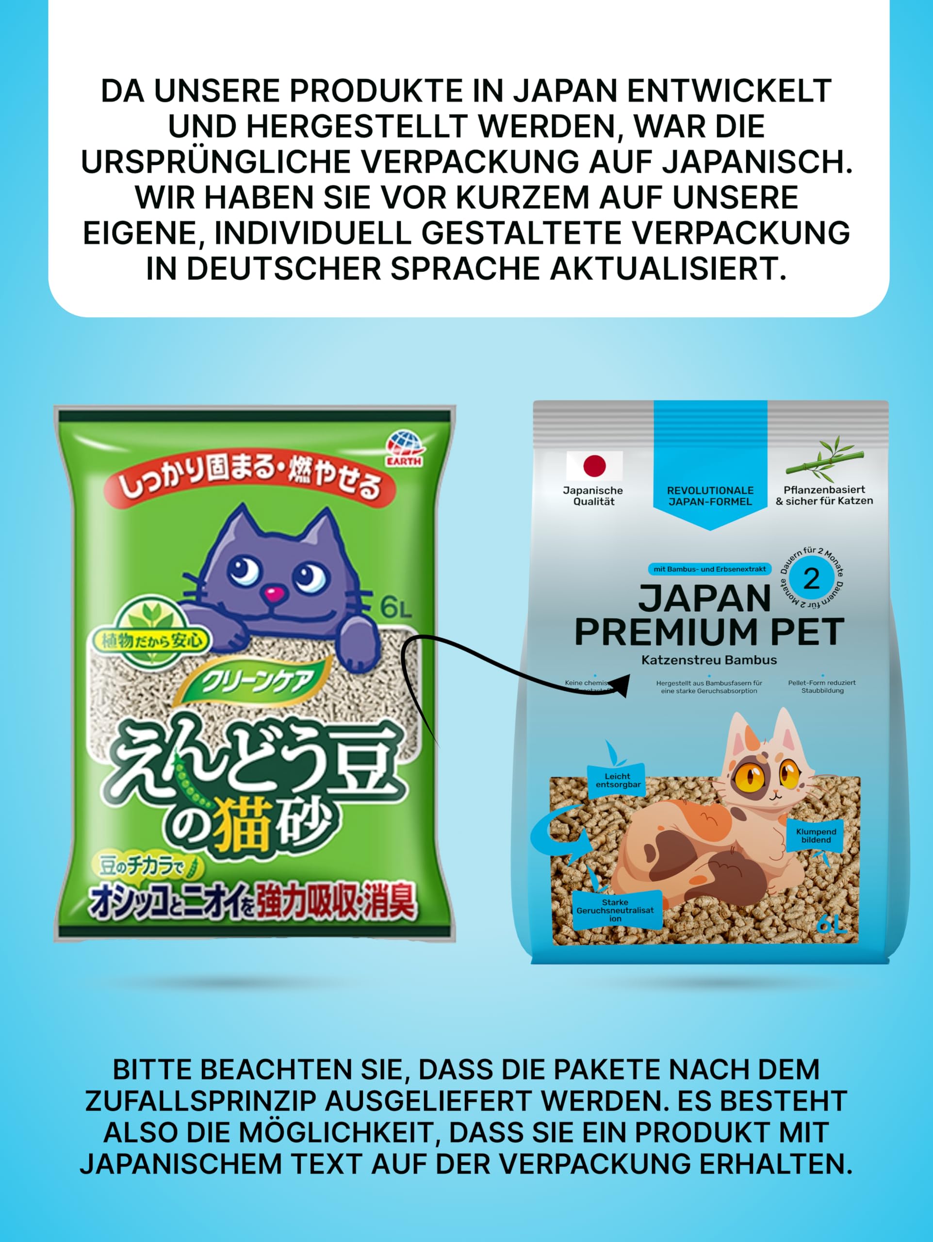 Antibacterial Katzenstreu Pellets mit Gesundheitsindikator | Aus Kokosnussmilch & Bambus-Extrakt mit Japanischer Tee | 100% Pflanzliche Katzenstreu Staubfrei | maximaler Saugkraft | (4x6L)