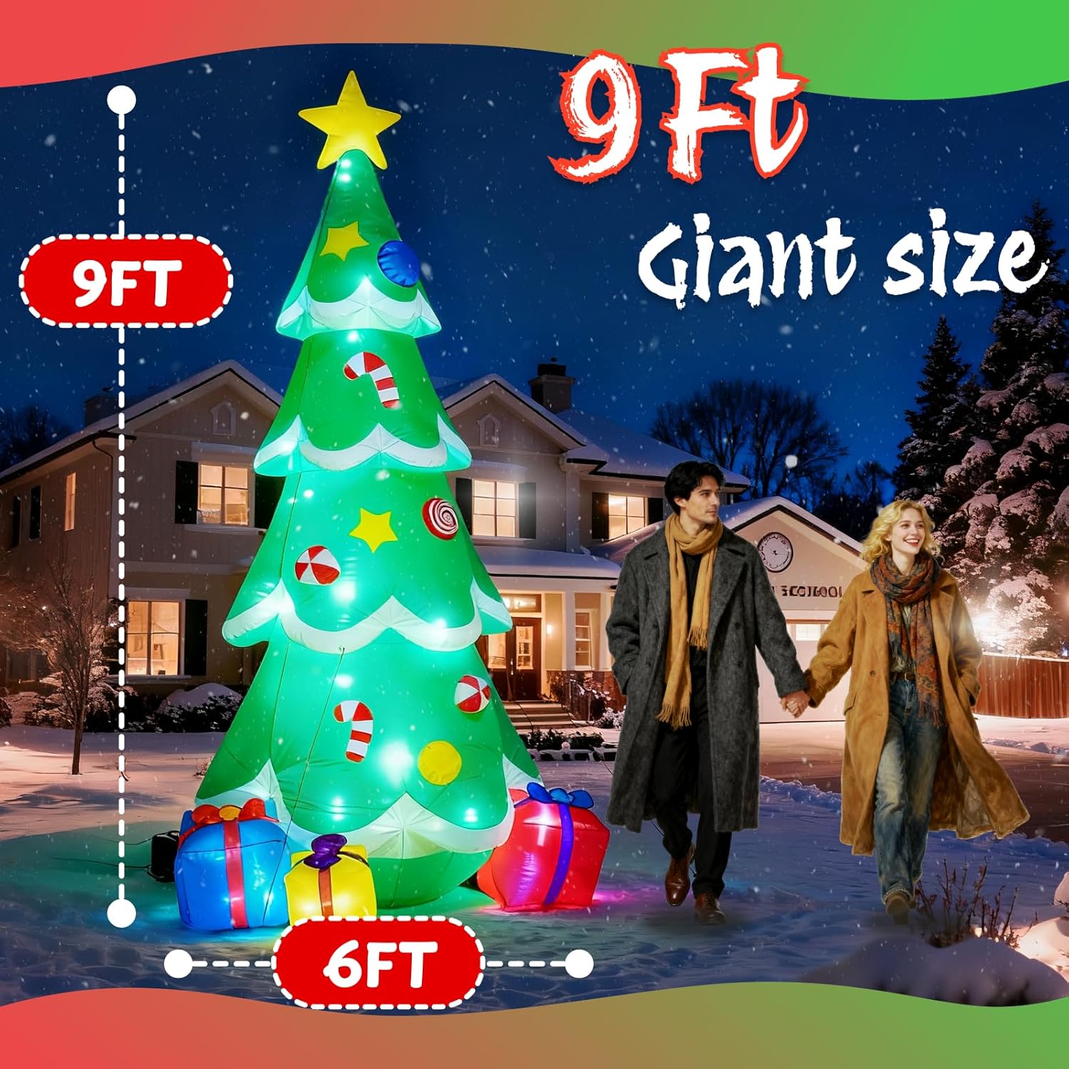 9 FT Christmas Tree Inflatable Outdoor Decoration,Giant Blow up Christmas Tree with 3 Gift Boxes, Christmas Decoration with Built-in LED Lights for Yard, Blow Up Xmas New Year Lawn Decor - Image 3