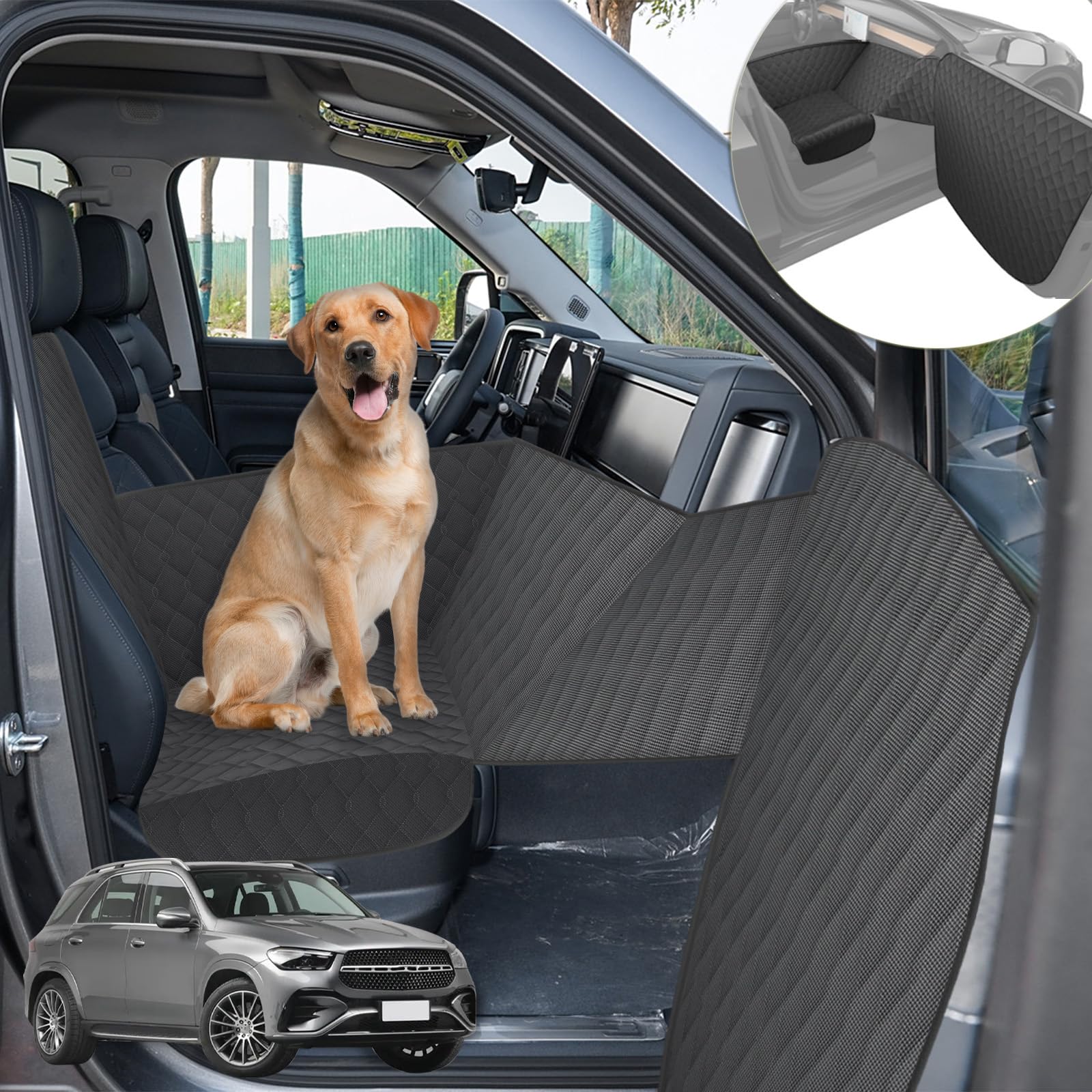 RUIANTE Dog Car Seat Pet Front Seat Cover Pets Travel Safety Seats Booster Seat Dogs Fronts Seats Cover with Car Door Side Panel & Hard Borad Universal for Cars Sedans SUVs (Black)