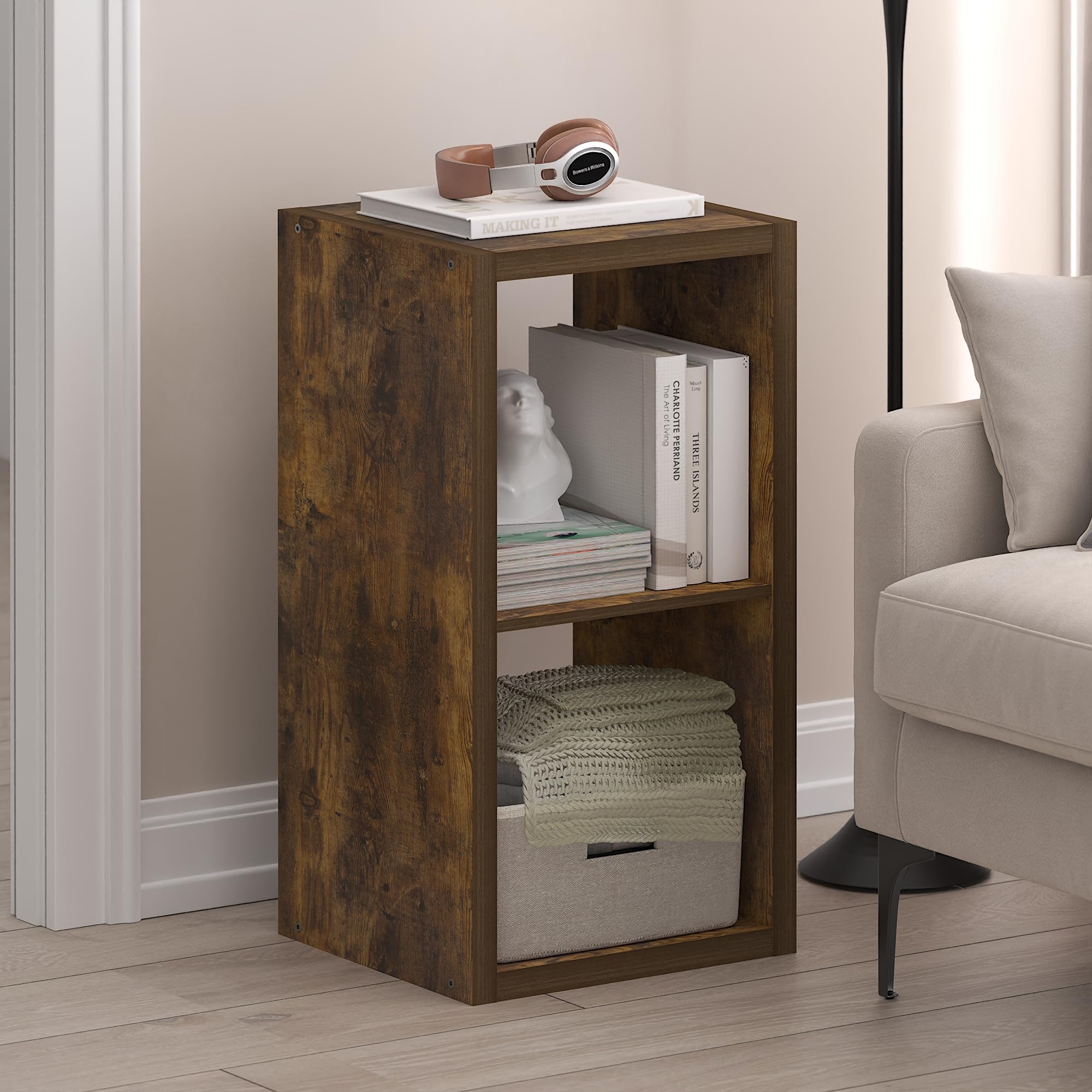 Furinno CUBICLE Libreria 2 Cubi Struttura Spessa, Libreria Reversibile Orizzontalmente e Verticalmente con Schienale Aperto, per Soggiorno, Camera da Letto, Home Office, Pino Ambra