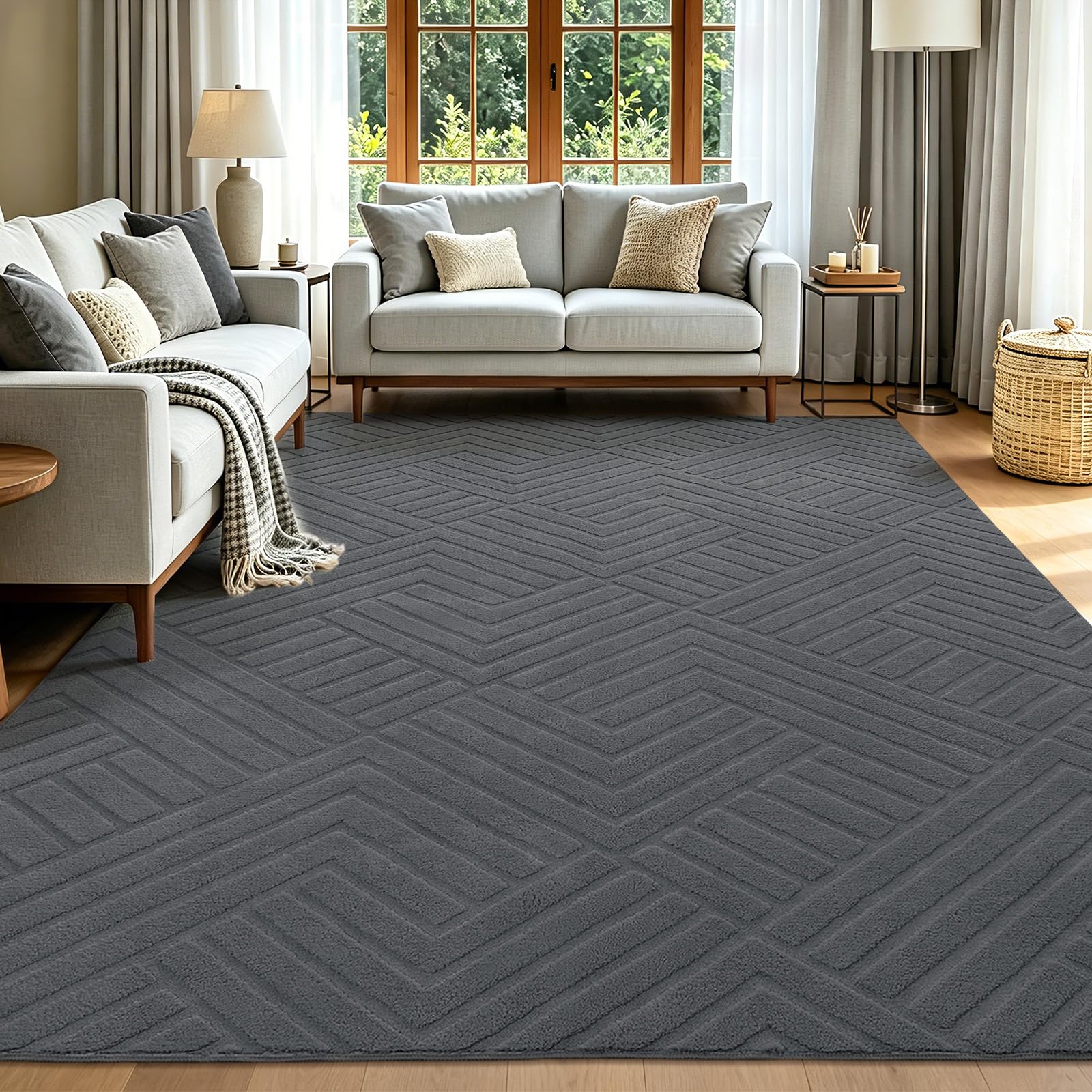 Enyhom Teppich Wohnzimmer 200 x 300 cm Grau - Moderner Kurzflor Waschbar Teppich - 3D Effekt rutschfest Teppiche für Schlafzimmer, Esszimmer, Kinderzimmer - Skandinavische Boho Geometrisch