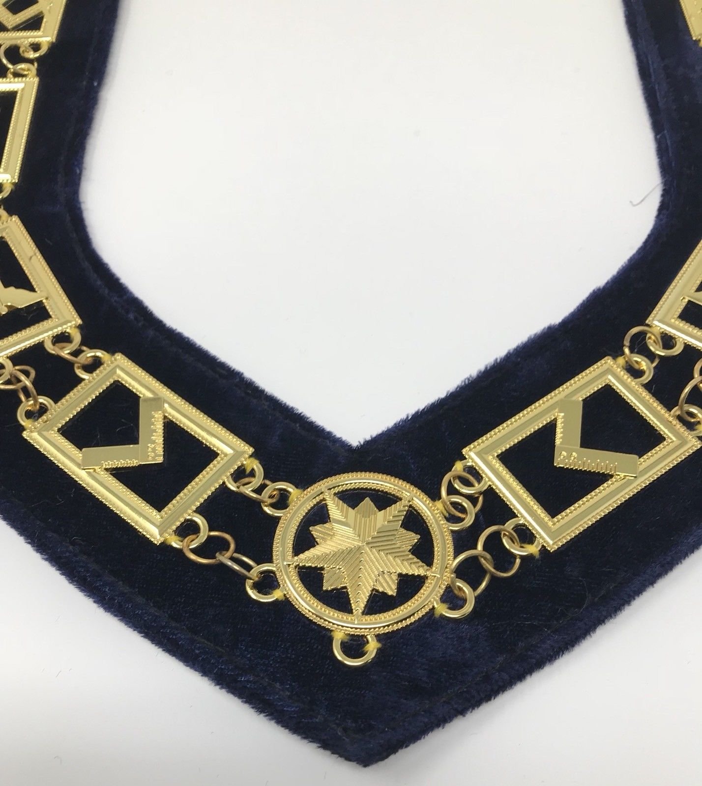 Freemason Masonic Blue Lodge Officer Collar in Gold Tone with Dark Blue Backing