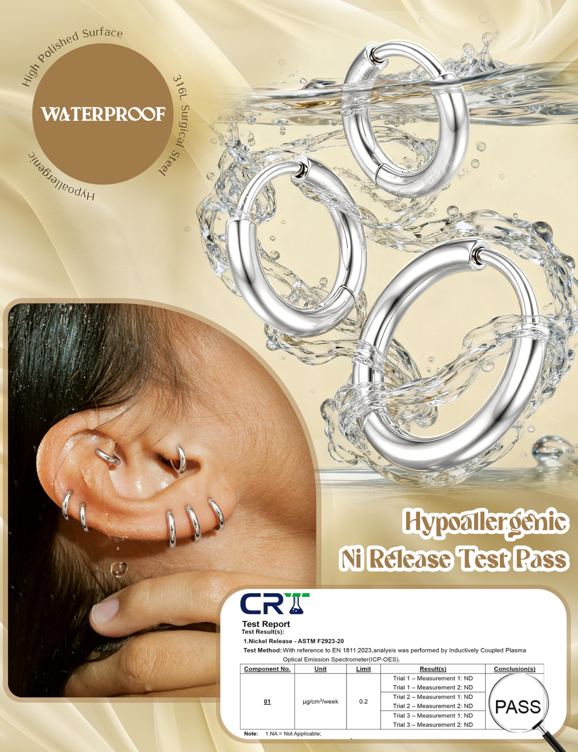 MILACOLATO Pendientes Aro Pequeños Acero Quirúrgico Huggie Cartílago Lóbulos Anillo Nariz Labio Daith Helix Piercing Joyas Hinged 6-10mm