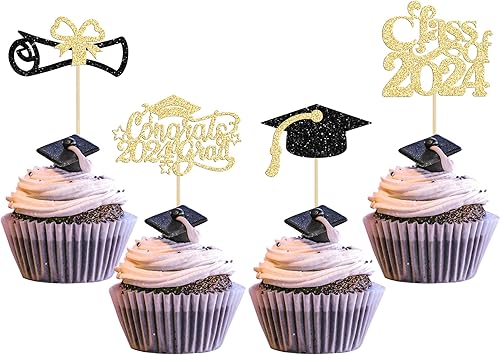 Gyufise 24 adornos para magdalenas de graduaciĂłn 2023 con purpurina dorada para la clase de 2023, decoraciones para tartas, diploma de Gyufise 24 adornos para magdalenas de graduaciĂłn 2023 con purpurina dorada para la clase de 2023, decoraciones para tartas, diploma de