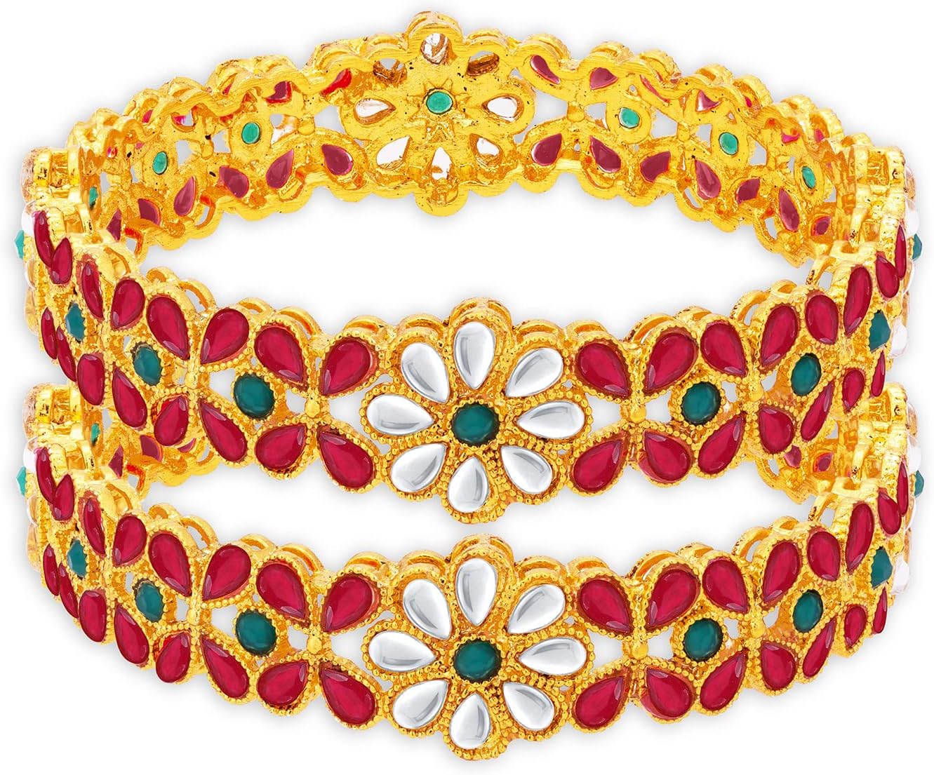 Sukkhi Floral Gold Plated Kundan Bangle Set For Women (Set of 2) (B102451_2.6)