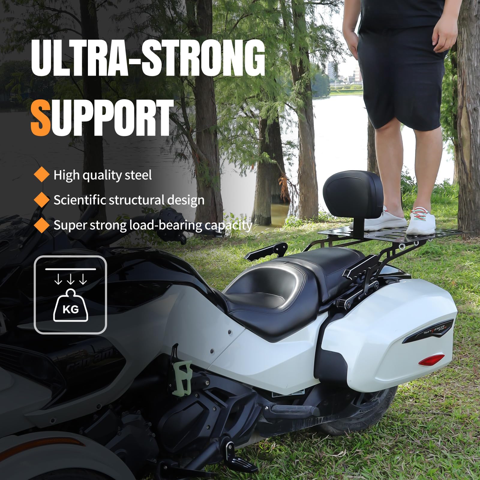 Rear Sissy Bar Backrest Pad W/Luggage Rack For Can Am Spyder F3/S/T 15-25 Matte - View #7