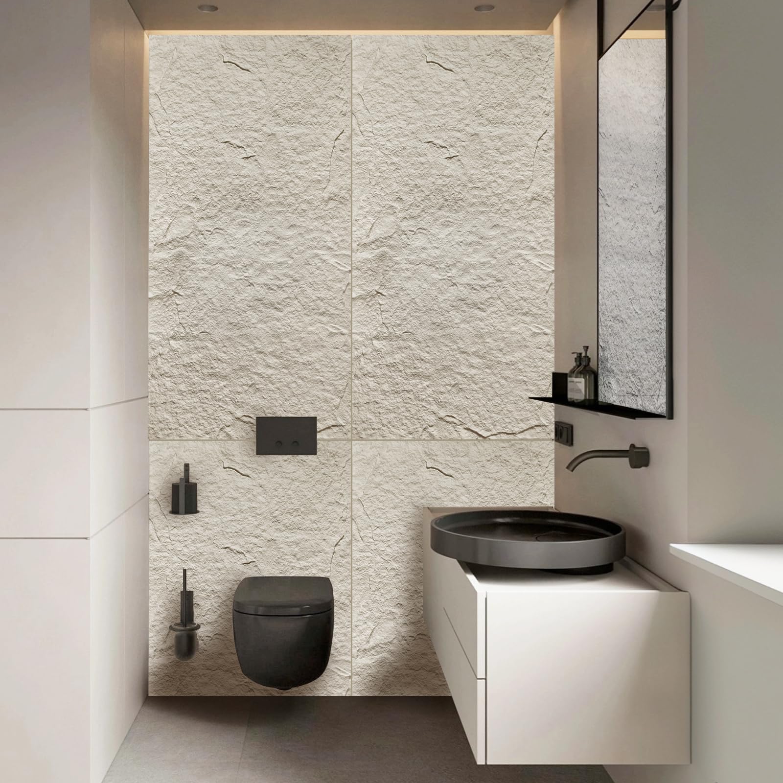 Confezione da 5 pannelli da parete 3D in finta pietra, pannelli in PU con texture in cemento per pareti interne, impermeabili e leggeri, copre 120 x 60 cm, per parete TV, ufficio, soggiorno