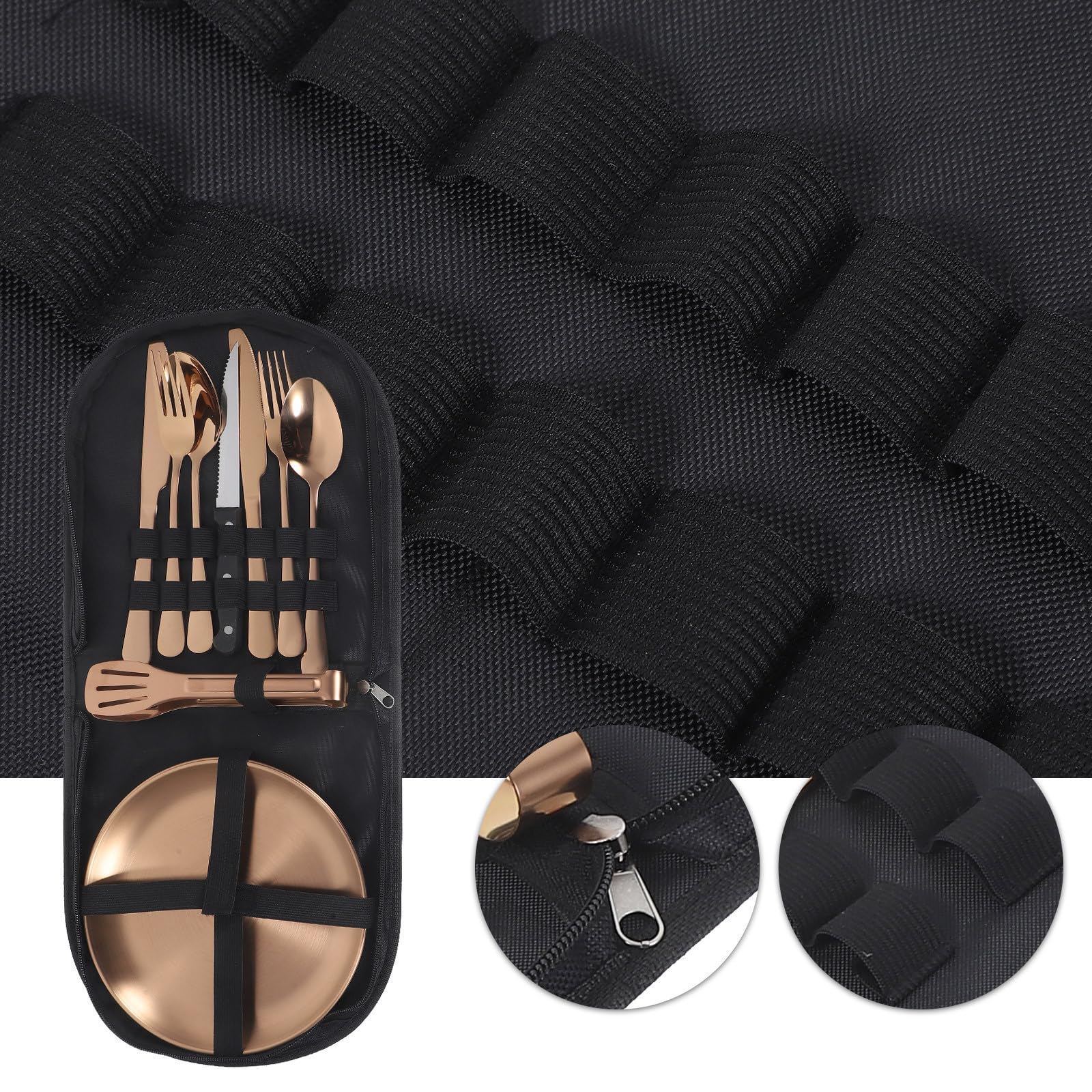 SHINEOFI Juego de Cubiertos de Acero Inoxidable con Diseño Ergonómico para Camping y Bolsa Portátil, Adecuado para Ocasiones Obsequios y Actividades al Aire Libre