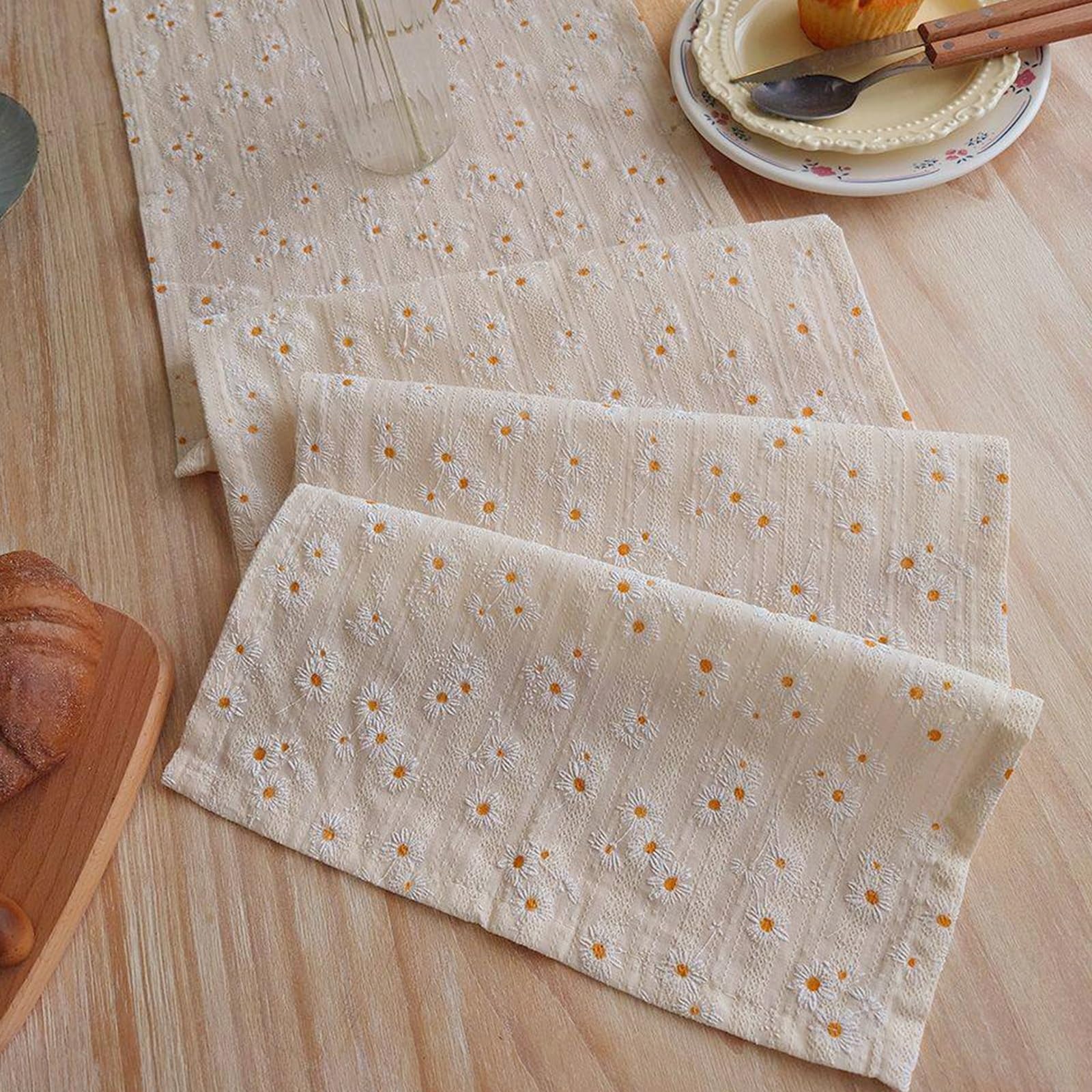 Rustic-style Table Runner,Cotton Table Runner,Minimalist Farmhouse Style; Suitable for Dining Tables, Weddings, and Holiday Home Decor(Daisy yellow,L300cm/118.1in)