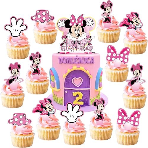HAPPY 25 decoraciones de pastel de cumpleaños de Minnie incluyen decoración de pastel y cupcakes decoraciones de fiesta de cumpleaños de ratón para