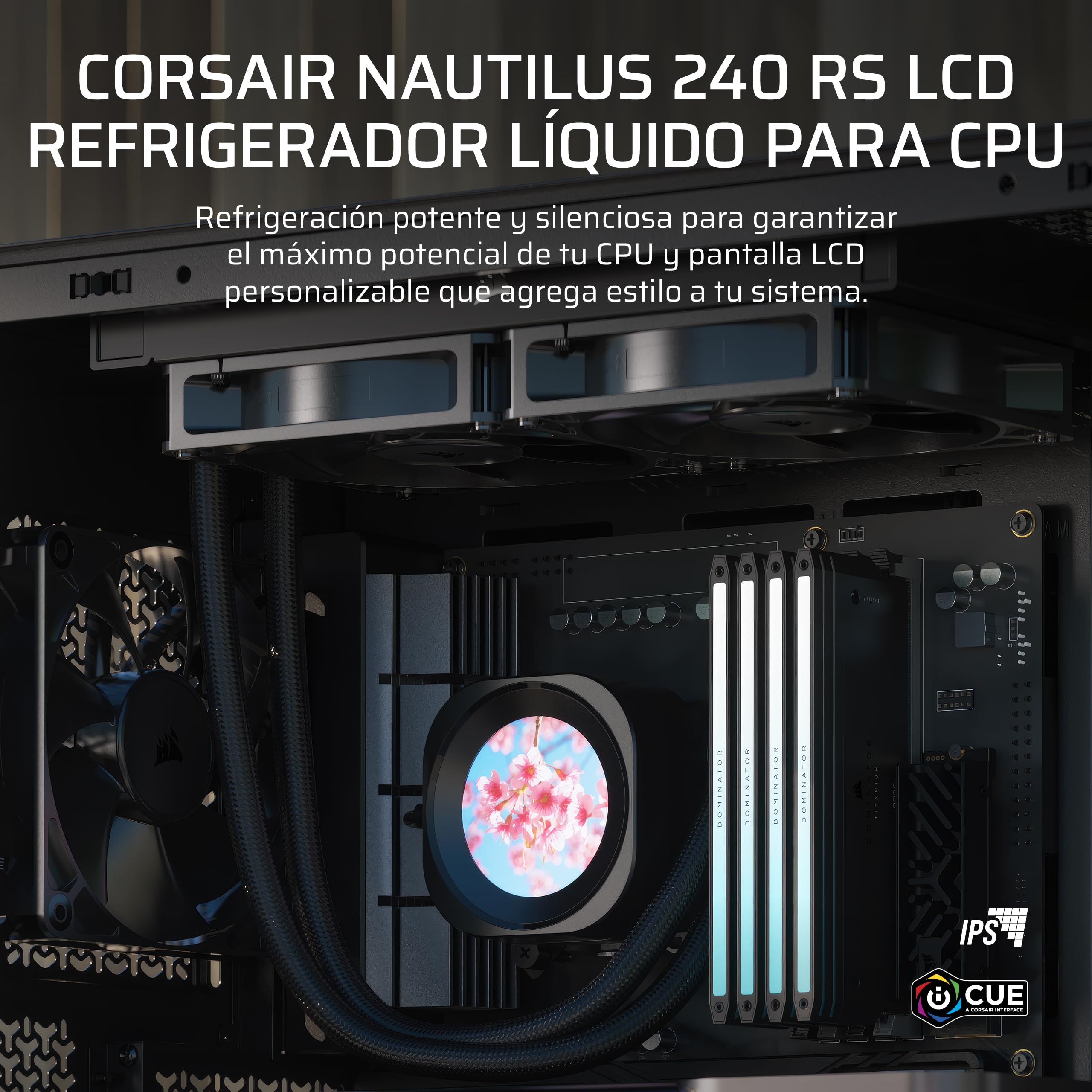 Corsair Nautilus 240 RS LCD Refrigeración líquida de CPU – Pantalla LCD IPS de 2,1", 240mm AIO, Bajo Ruido, Daisy-Chain, Intel LGA 1851/1700, AMD AM5/AM4 – Incluye 2 Ventiladores RS120 – Negro