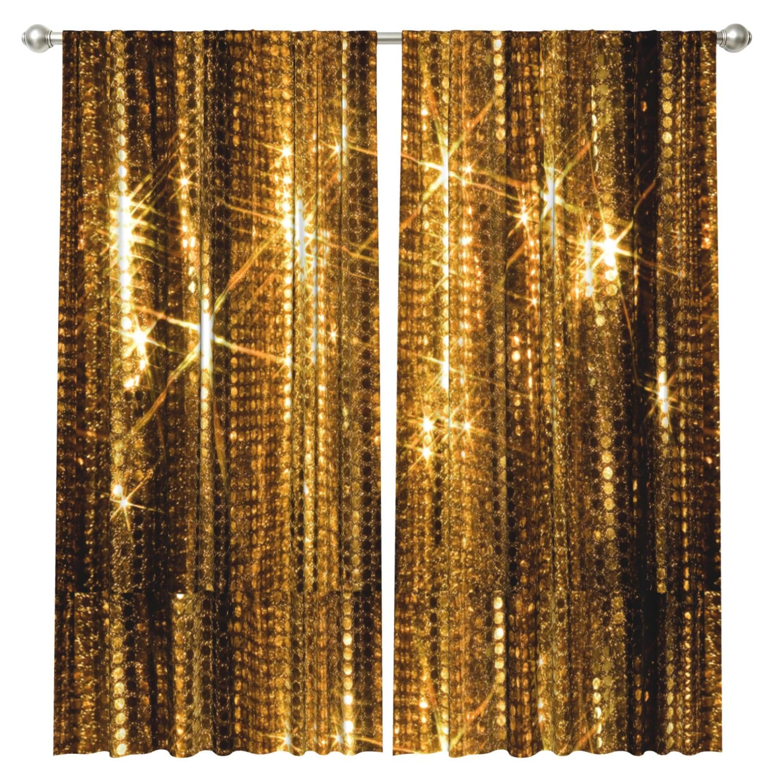 InOmak Gold Sequin Sparkle, 2 Panels Window Curtains 52 x 84 Inch Blackout Curtains for Living Room Bedroom