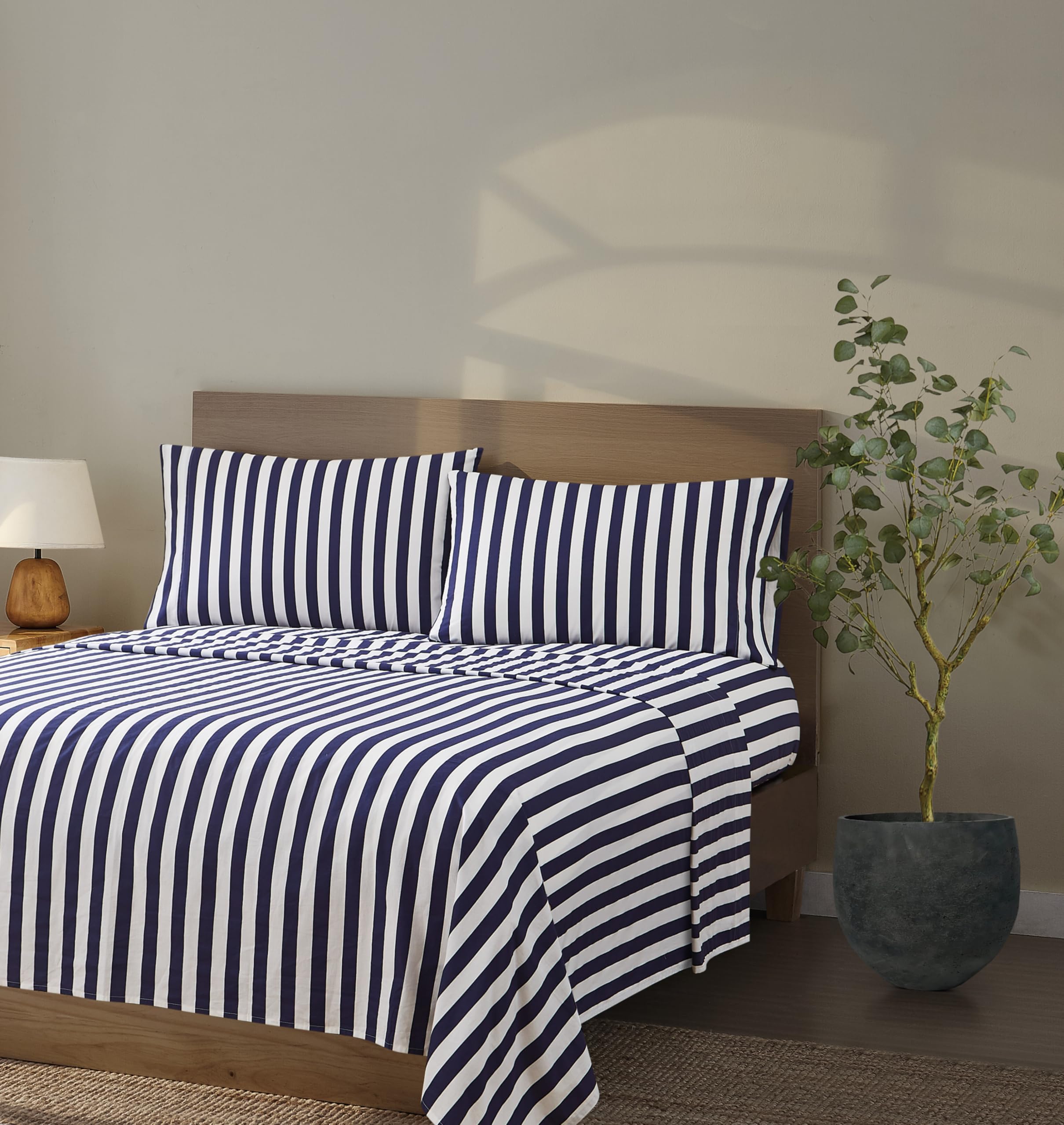 Brooklyn Loom Levi Stripe White/Navy Full 4 Piece Sheet Set