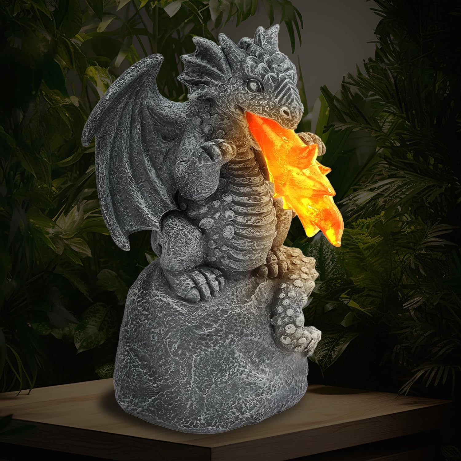 WENYLE Solar Garden Outdoor Statues Flame Dragon with Solar Lights, Lawn Decor Cool Drake Figurine for Patio Balcony Yard, Yard Unique Christmas Birthdays Gift for Mom Grandma