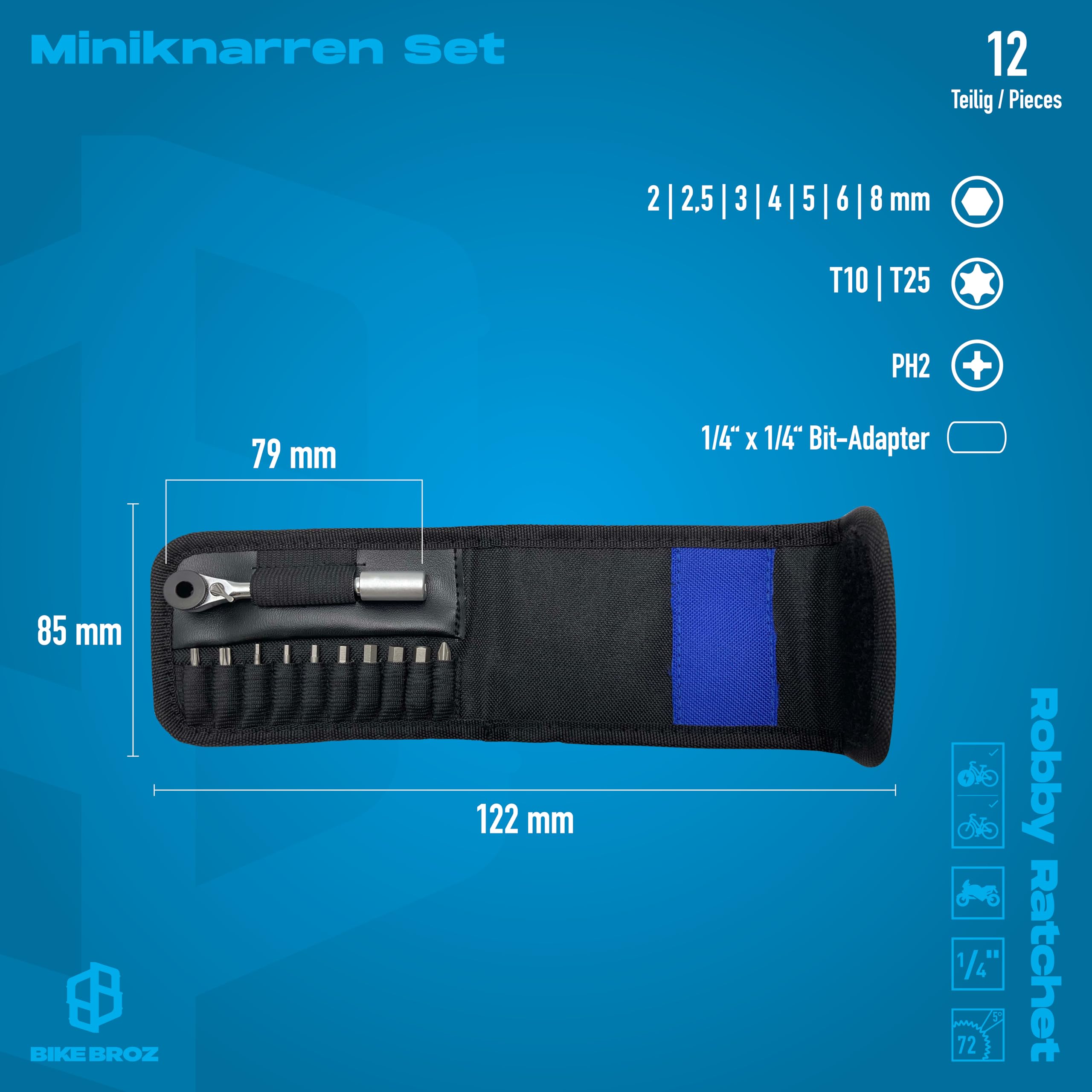 1/4" MINI-KNARREN-SET, 12-TLG BIKEBROZ, ROBBY RATCHET 12-TLG - 2