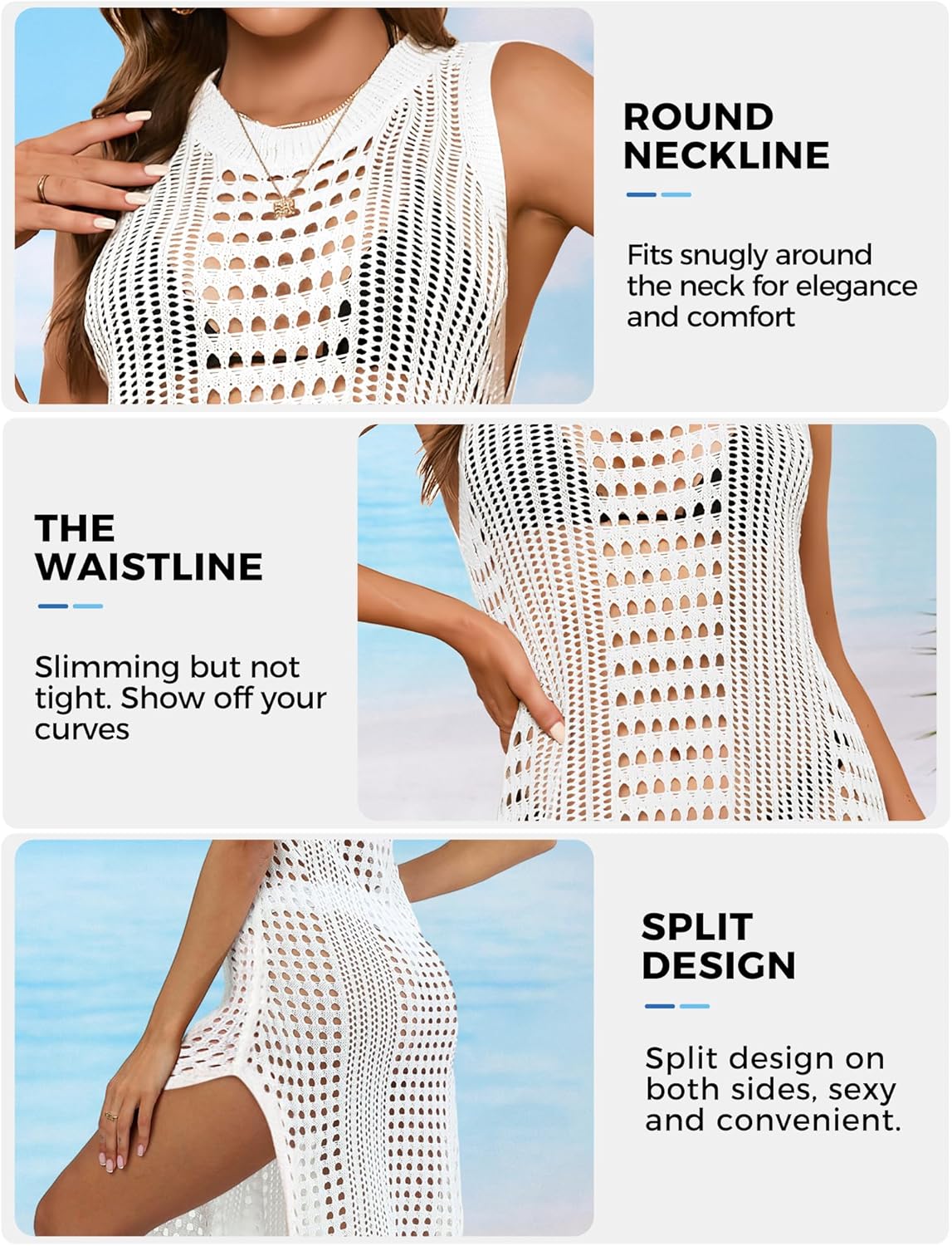 Buauty Women's Swimwear Cover Up Beach Crochet Covers Bikini Coverups Vacation Outfits with Mesh Sheer Maxi Dress Resort Wear - Image 4