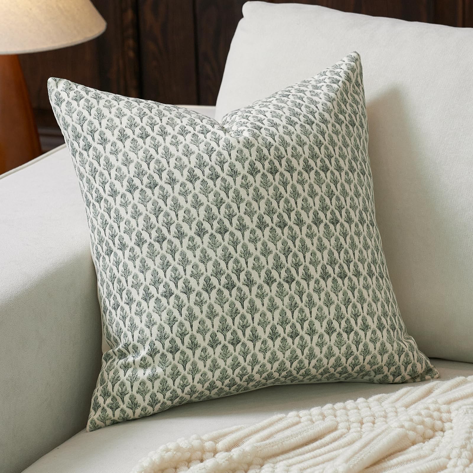 FIOUOVO Floral Pillow Covers 24x24 Pillow Cover Block Print Couch Pillows for Living Room Decorative Neutral Accent Throw Pillow Covers, 1PC, Olive