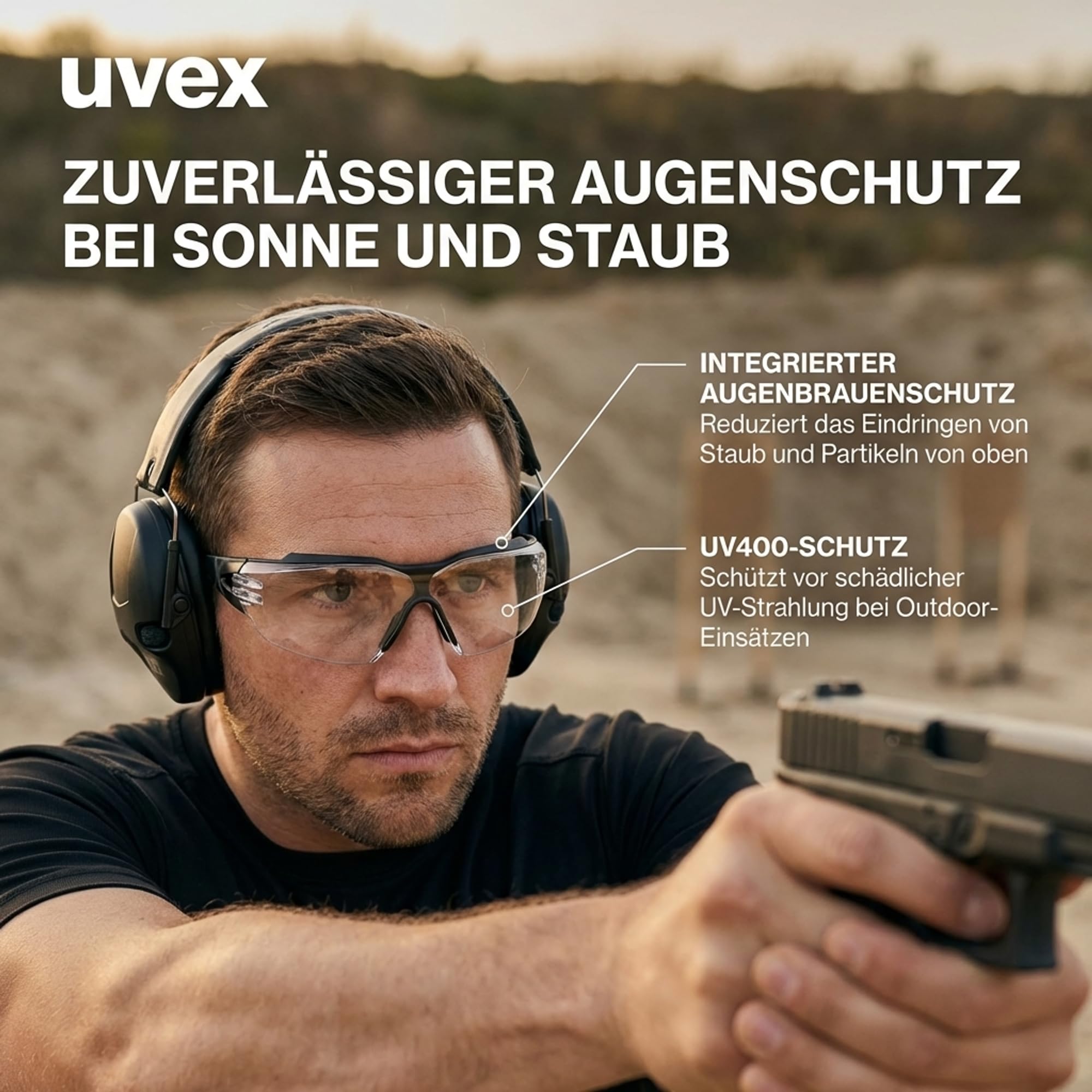 Uvex pheos Cx2 Occhiali tattici per tiro sportivo anti-appannamento antigraffio telaio Soft Seal lenti incolore STANAG 2920/4296