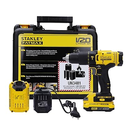STANLEY FATMAX SCD711D2K-B1 20V 2.0Ah 13 mm Cordless Brushed Hammer Drill Machine With 2x2.0Ah Batteries & 1pc Charger
