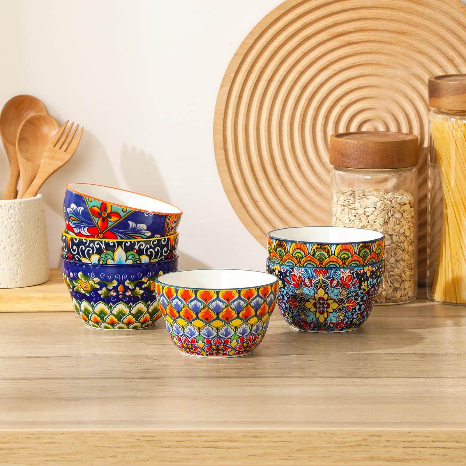 vancasso SIMI miseczki deserowe 240 ml, zestaw 6 misek na przekąski z kolorowej porcelany w stylu boho, mini miseczki na zupę, miseczki na musli na lody, jogurt i desery, nadają się do mycia w