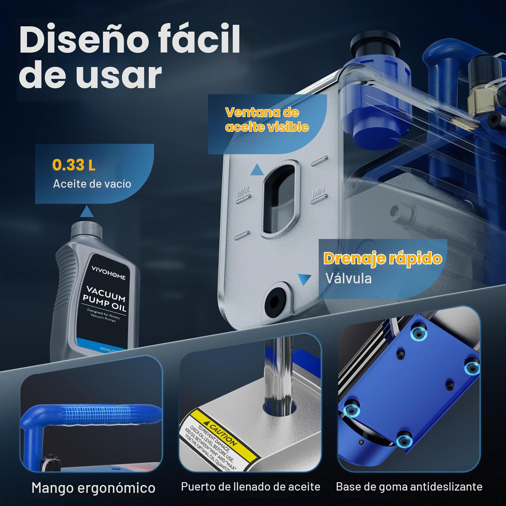 VIVOHOME Bomba de vacío HVAC de 1/3 HP 4.5 CFM 1 etapa A2L, motor sin chispas para sistemas R32 R1234yf R454B R134a R22 R410a, bomba de vacío automática de CA para mantenimiento de refrigeración de