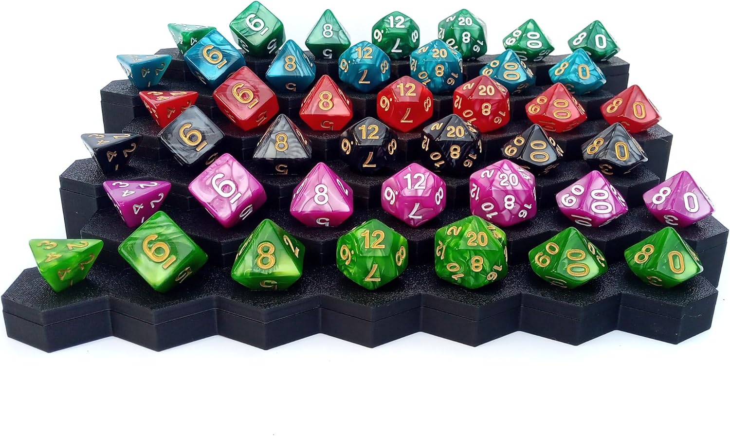 6-Row Dice Display Stand with Shelves, 8.5x6x2 inches, Holds 7-Piece RPG Die Sets, Dice Not Included (Black)