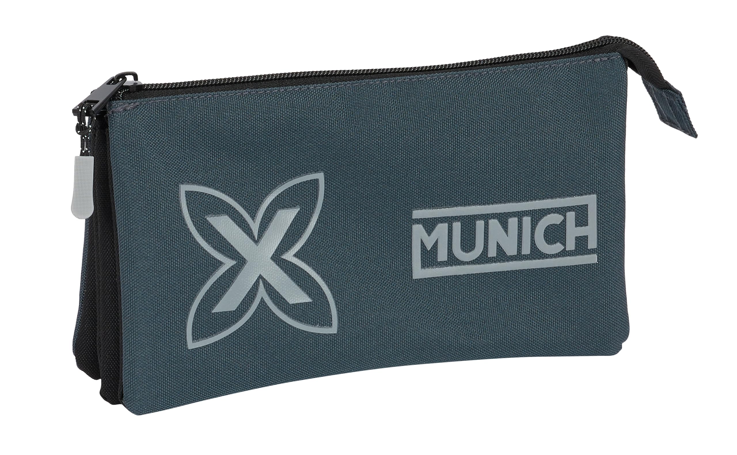 Safta MUNICH CARBÓN - Portatodo Triple, Estuche Infantil, Estuche Niño, Ideal para Niños en Edad Escolar, Cómodo y Versátil, Calidad y Resistencia, 22x3x12 cm, Color