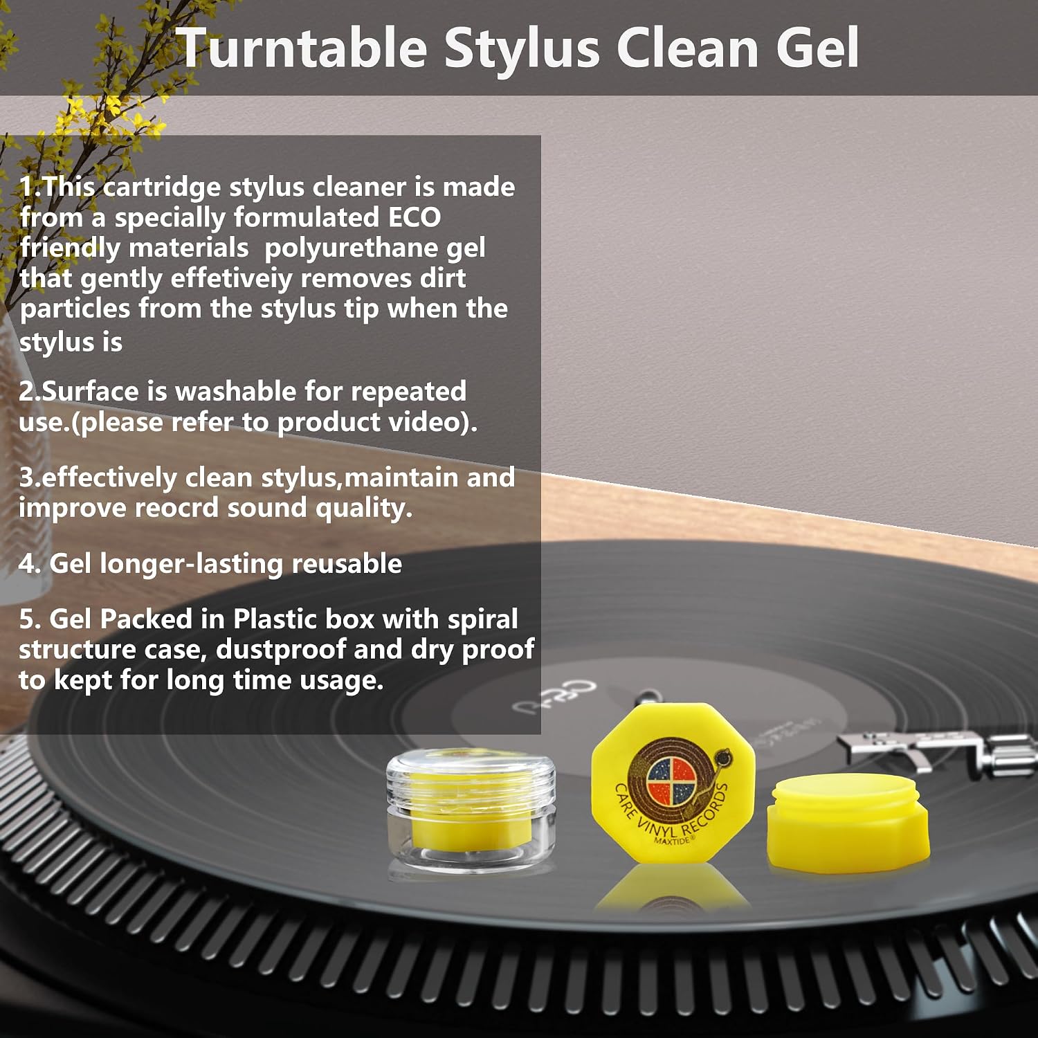 Turntable Stylus Cleaner Turntable Needle Cleaner Gel Stylus Cleaner Gel Anti Static Recorder Player Stylus Cleaner,Yellow