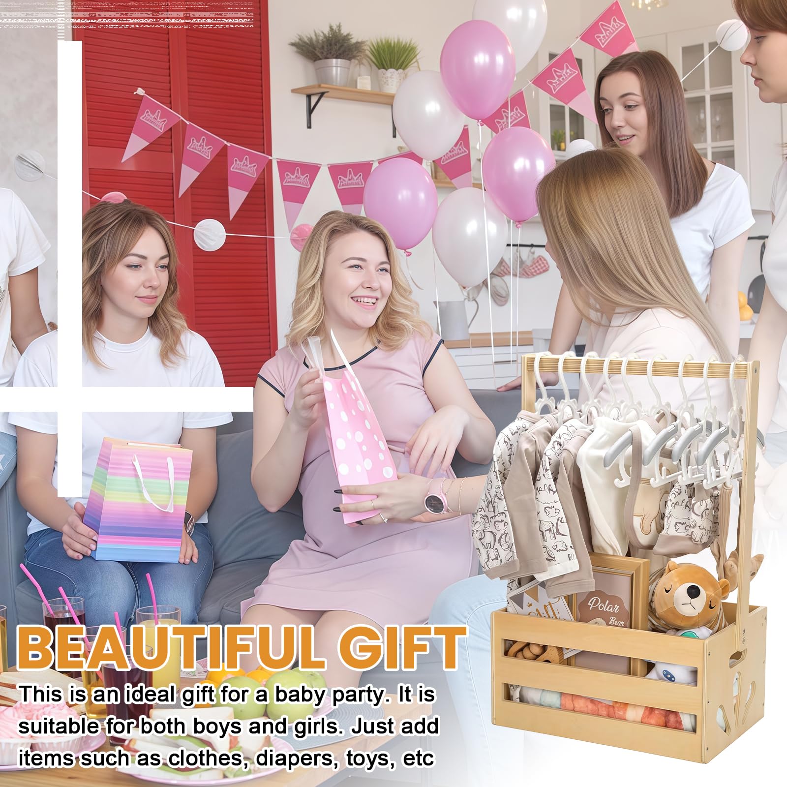 Boîte de rangement en bois pour fête prénatale - Armoire avec poignée - Cintres pour enfants - Boîte de rangement pratique pour bébé - Boîte de rangement en bambou - Multi-usages - Panier cadeau pour