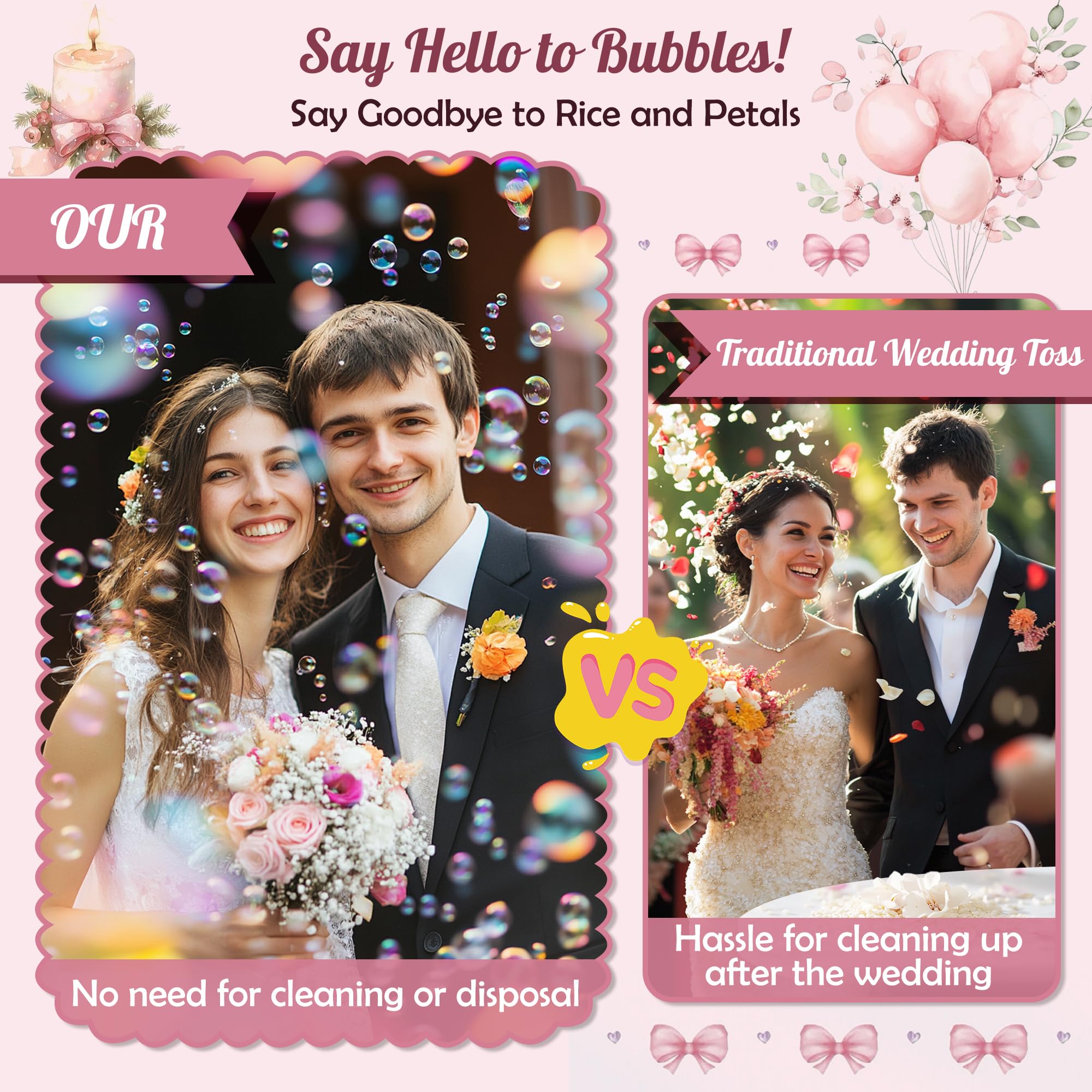COZCLAM 80 Pezzi Bolle di Sapone per Matrimonio - Perfette Come Regali per Gli Invitati & Decorazioni Matrimonio, Wedding Bubbles con Manico Forma di Cuore per Battesimi, San Valentino
