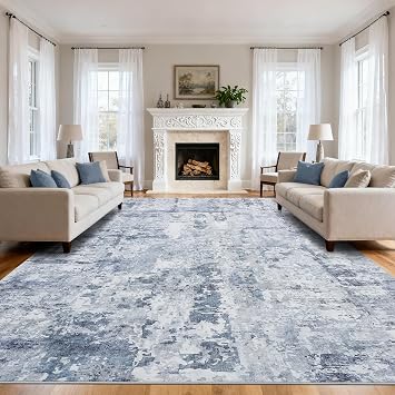 GarveeHome 10x14 Abstract Area Rugs Blue Washable Living Room Bedroom Rug | Abstract Low Pile Non Slip Rug Modern Floor Mat Carpet Indoor Accent Rug for Dining Room Playroom Nursery Home Decor