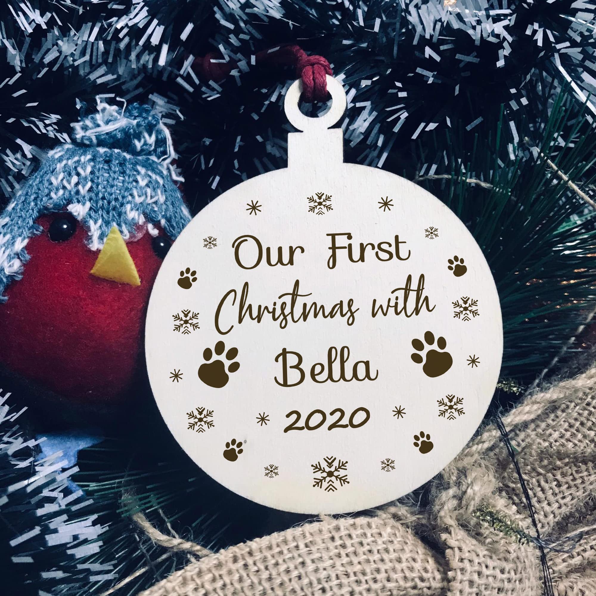 Red Ocean First Christmas With Dog Cat Personalised Tree Decoration Keepsake