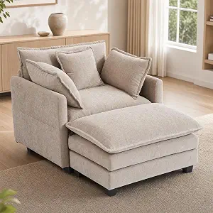 40'' Oversized Chair with Ottoman, Luxury Chenille Accent Sofa with Pillows