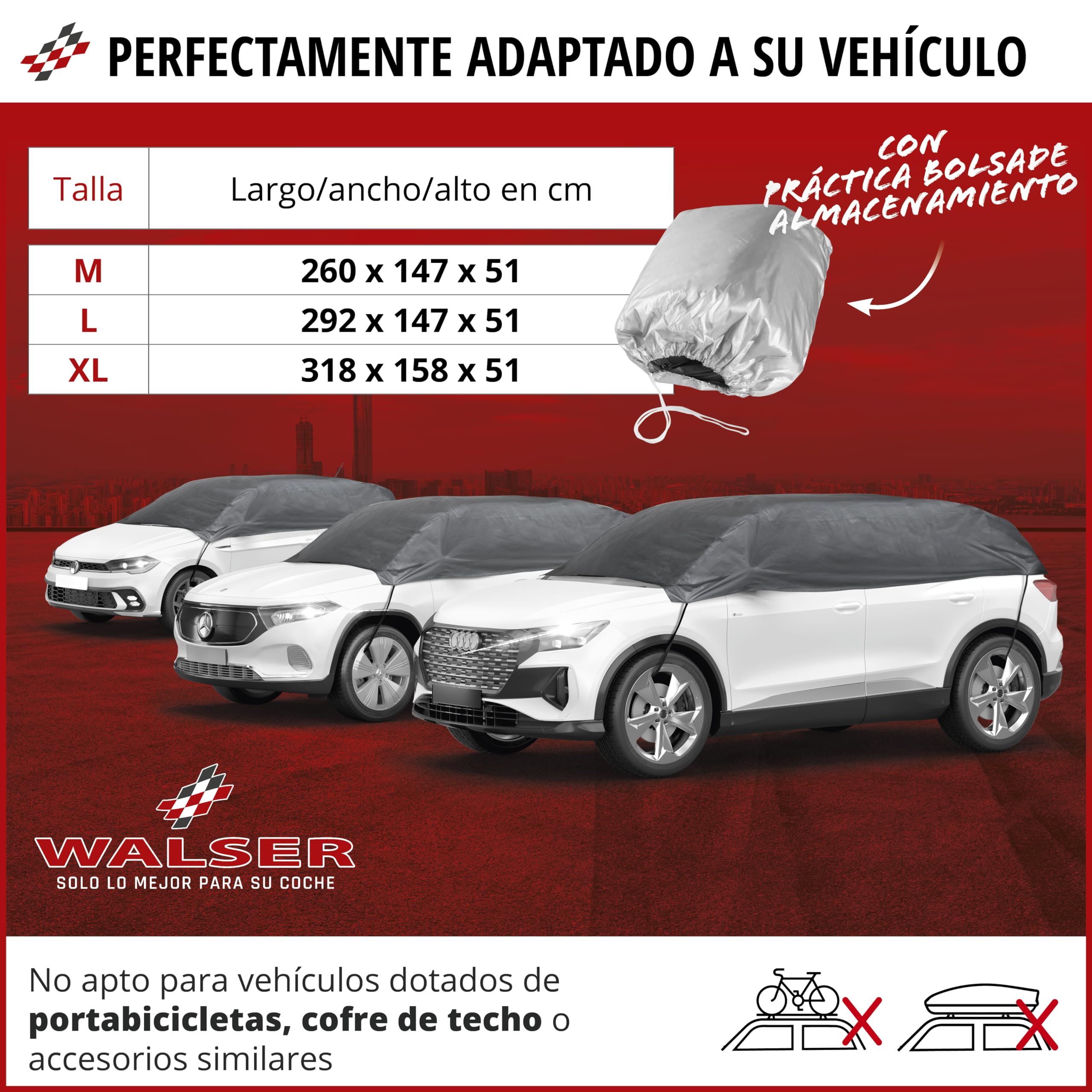 WALSER Lona para coche All Weather, 100% Lona impermeable para coche, cubierta semicubierta Talla 2 Auto gris