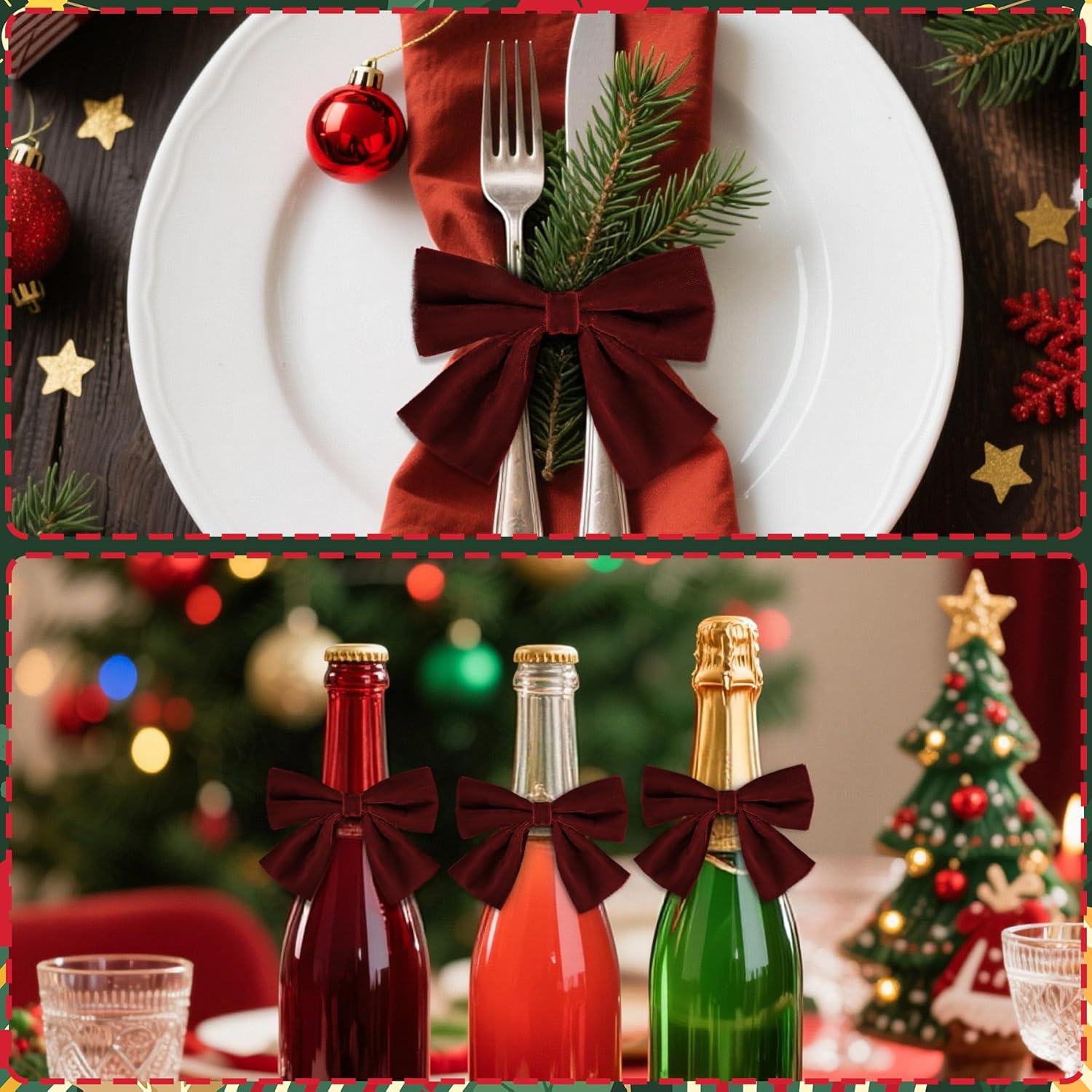 12 Pcs Burgundy Christmas Bow Napkin Rings,Chic Xmas Velvet Napkin Ring Holders for Holiday Serviette Birthday Anniversary Party Dinner Wedding Dining Tableware Decoration