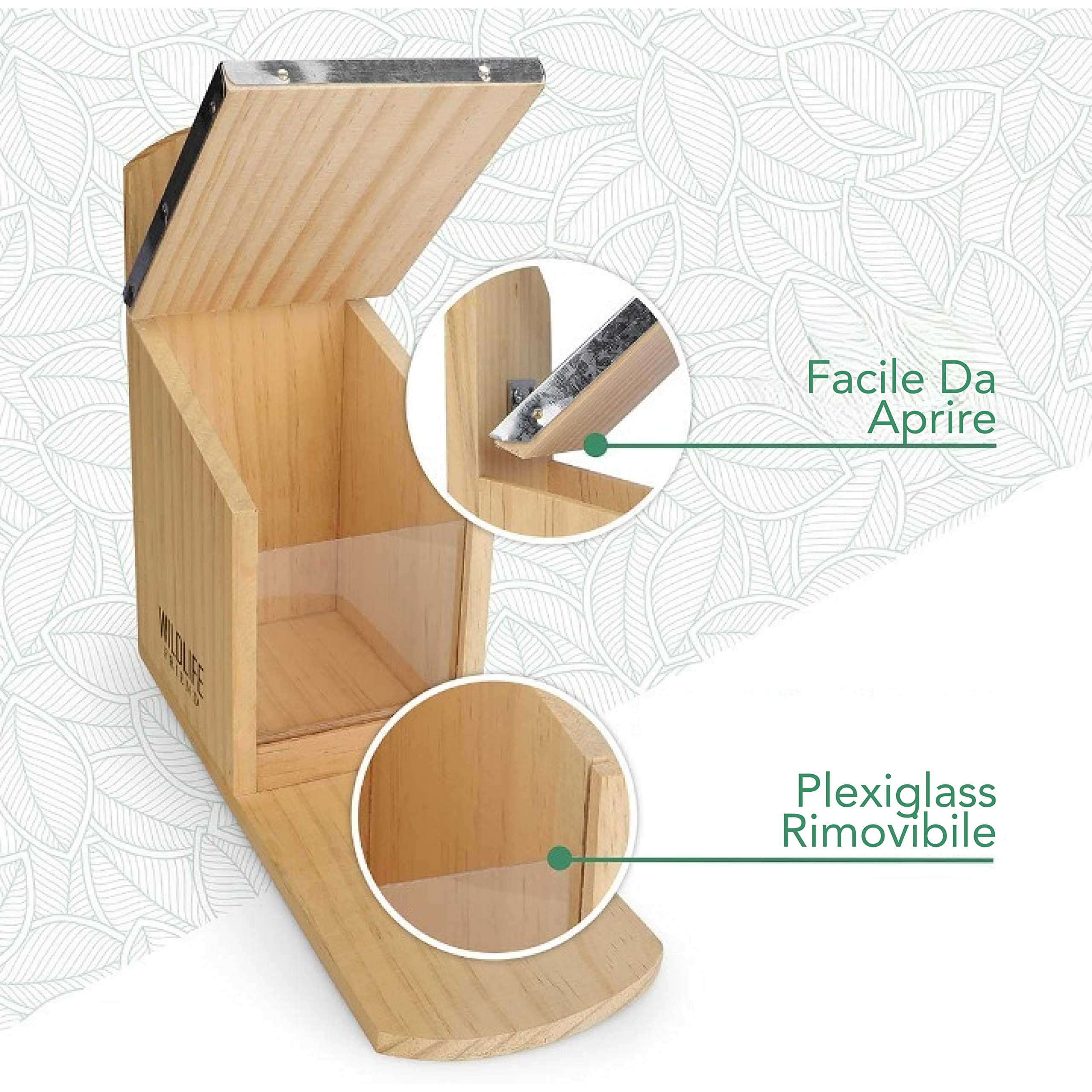 WILDLIFE FRIEND | Mangiatoia Scoiattoli- Casetta ecologica per scoiattoli, Mangiatoia Scoiattoli da esterno con Finestra in Plexiglass, Resistente alle Intemperie - in Legno di Pino e Tetto in Zinco