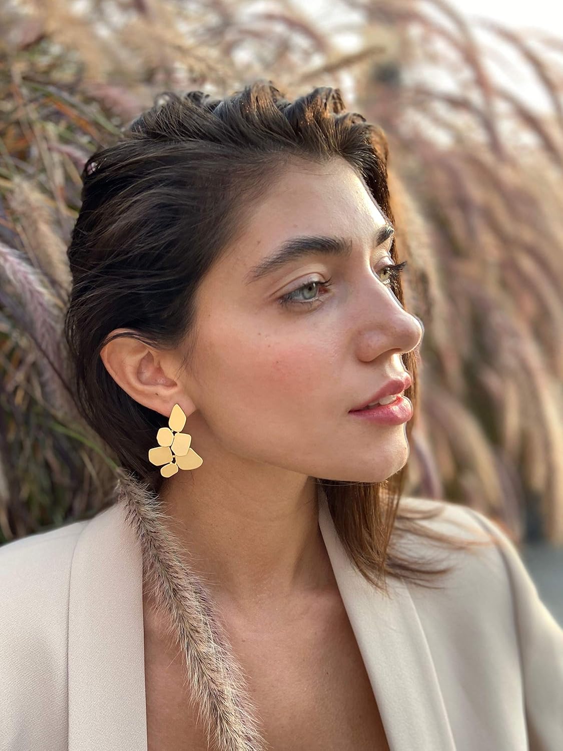 18k Gold Plated Irregular Geometric Shaped Earrings 3 Adjustable Length Boho Chic Statement Brass Jewelry