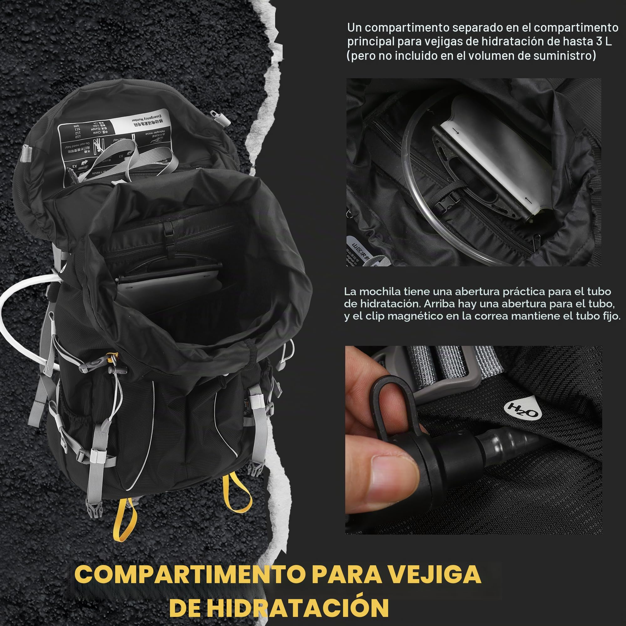 MOUNTAINTOP Mochila Trekking 50L Hombre Mujer Funda Lluvia | Ideal para senderismo montaña acampada y viajes de varios días, cremalleras YKK, soporte lumbar cinturón acolchado