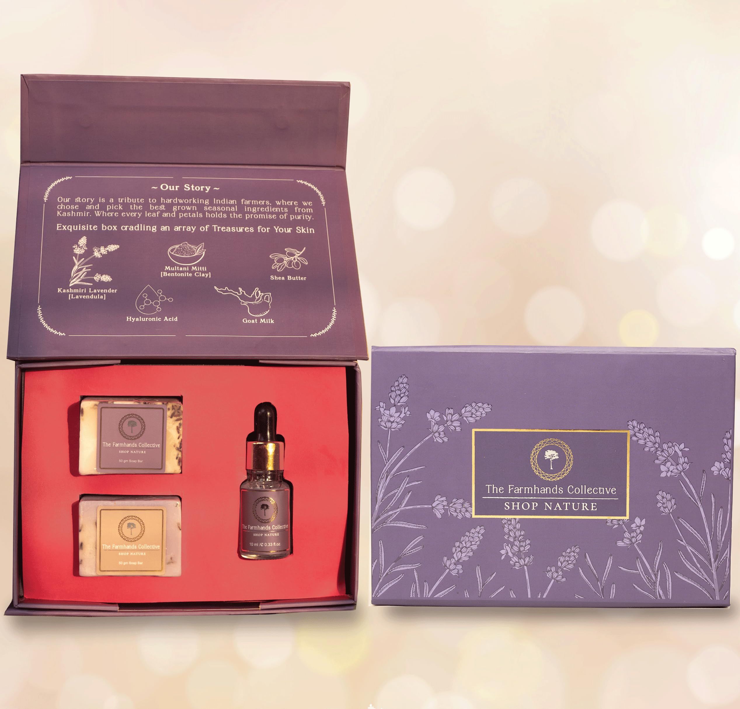 The Farmhands Collective Sheetal Lavender Gift Set | Lavender Gifting Hamper | 3 Piece Set | Perfect Gifting for Him/Her | Anniversary, Birthday ,Valentines Day,Diwali ,All Festive Occasions | A perfect Combo for Skincare Lovers for Natural Ingredients | Consists of complete Morning and Evening Skin Care Routine for Velvet Skin straight from Valleys of Kashmir | Lavender and Goat Milk Enriched Soaps and Serum Promise a Luxury Experience in Every Use.|-image-7