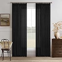 Vista 58 de Cortinas de lino plegadas de 108 pulgadas, juego de 2 paneles para sala de estar, dormitorio, estilo granja rústica, con pestaña trasera, plegadas