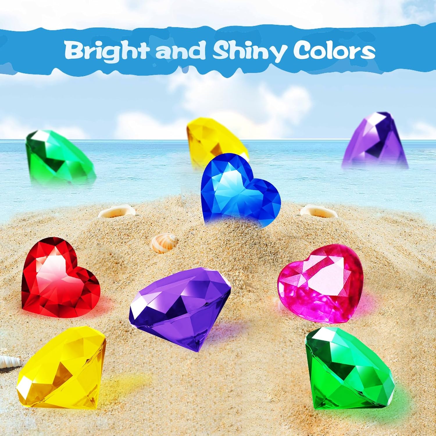 Pool Toys, 9 Pcs Extra Large Dive Gems for Kids Ages 4-8, Colorful Underwater Swimming Diamond Toys, Summer Beach Water Swim Training Gifts for Boys Girls