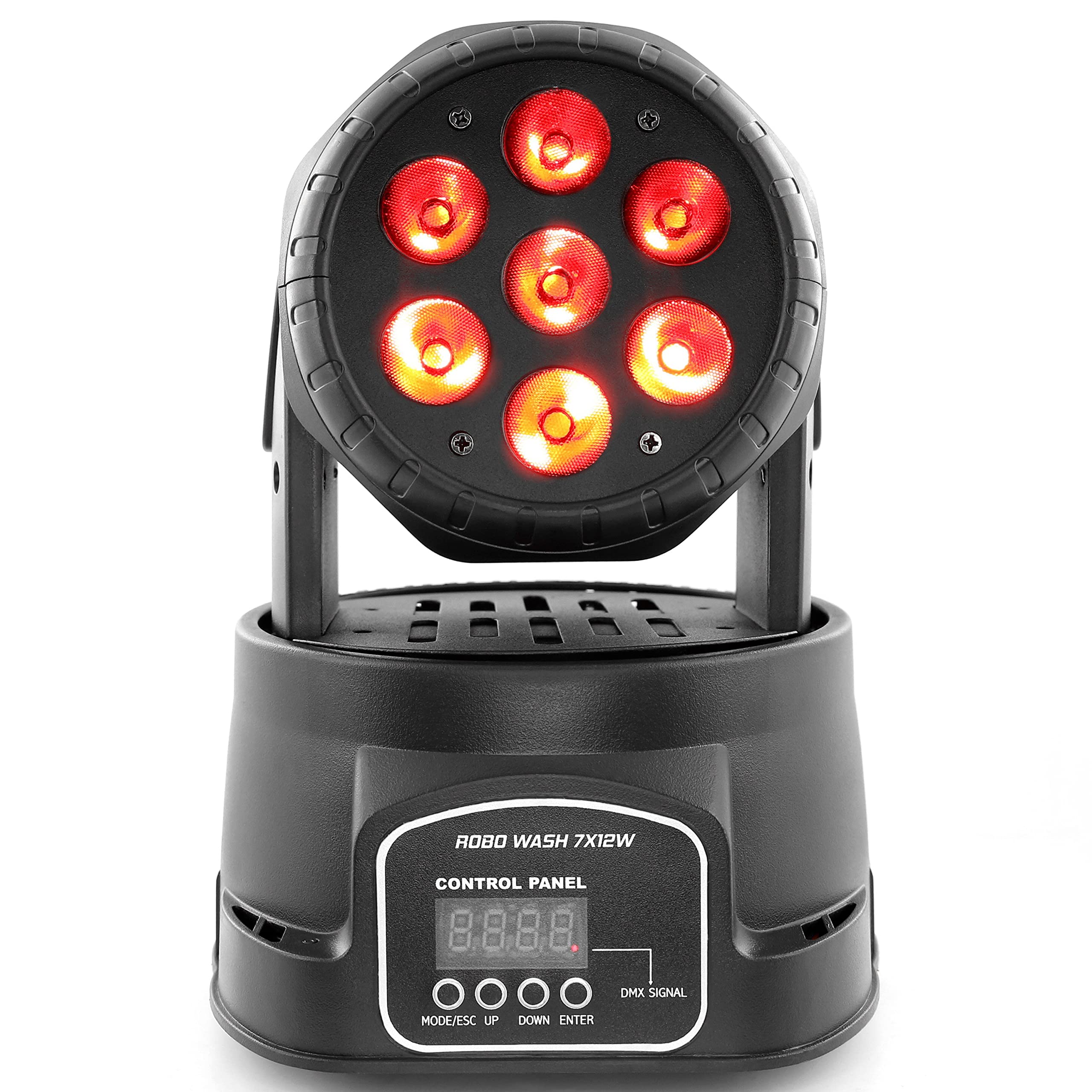 BoomTone DJ ROBO WASH 7X12W LED RGBW Bühnenlicht 4in1 Dimmer, Stroboskop, Moving Head Spots, Motorisierte Lyra, automatische Programme, Musikerkennung, DMX, Master/Slave